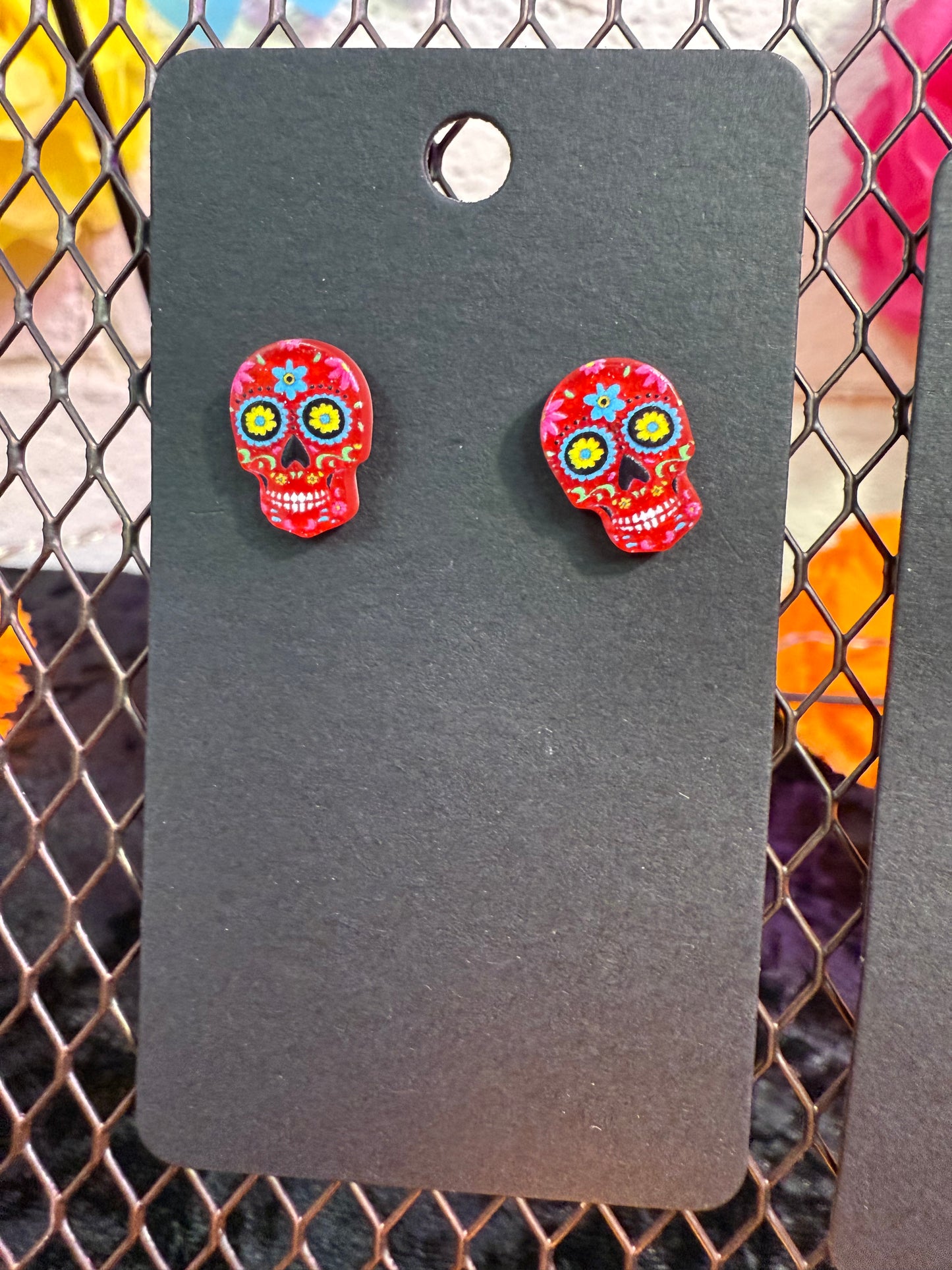 Red mini Dia de Los Muertos earrings