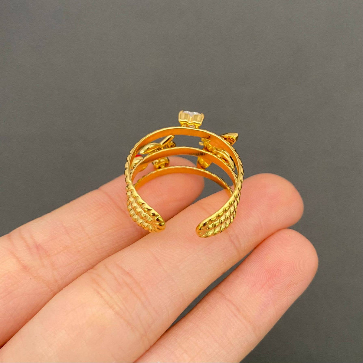 Enamel Bee Cherry 18K Gold Plated Stainless Steel Ring - FGS