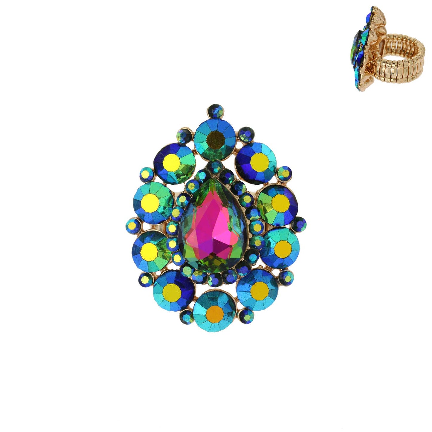 Gem Stone Stretch Ring: Green Rainbow