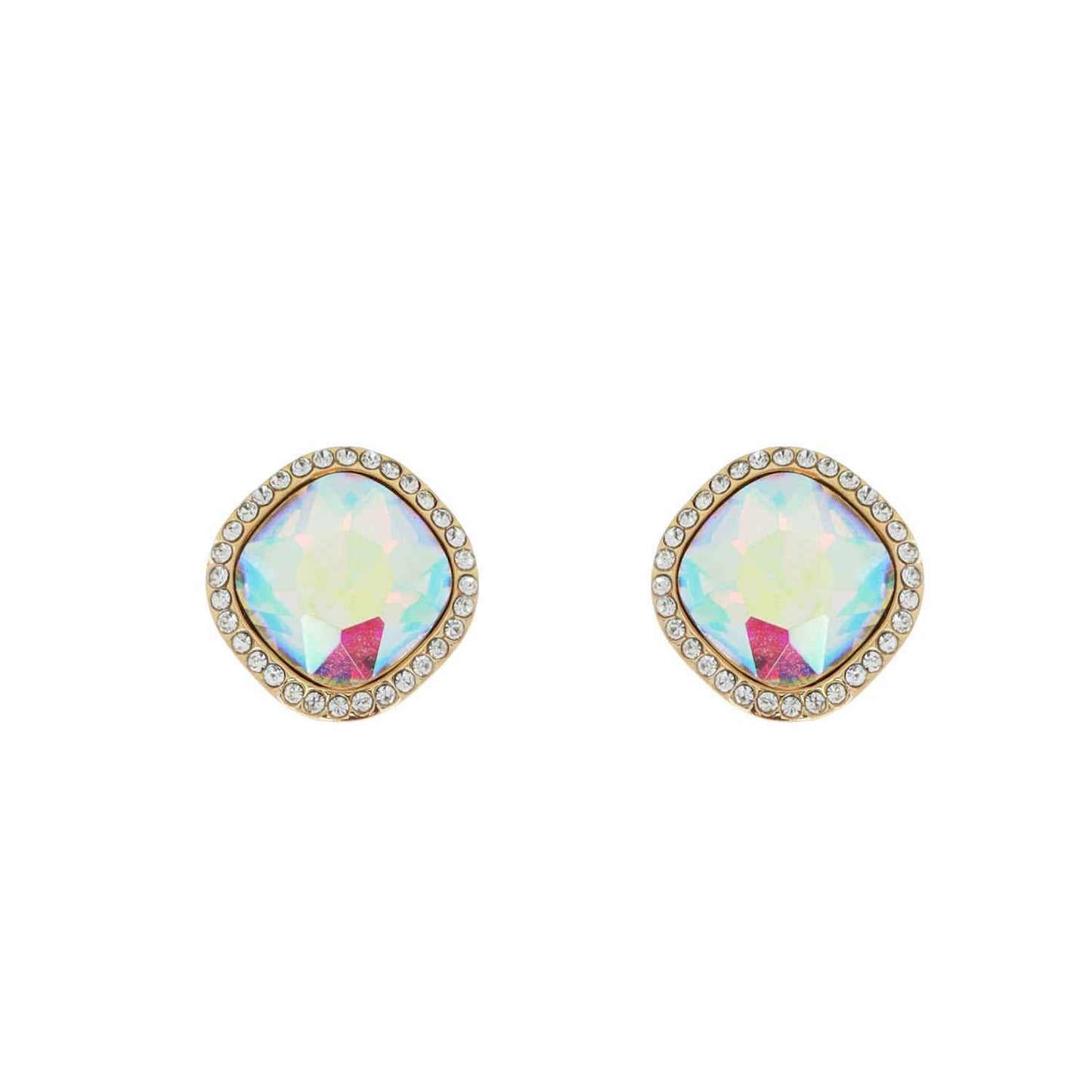 Crystal Diamond Shaped Halo Stud Earrings : Iridescent