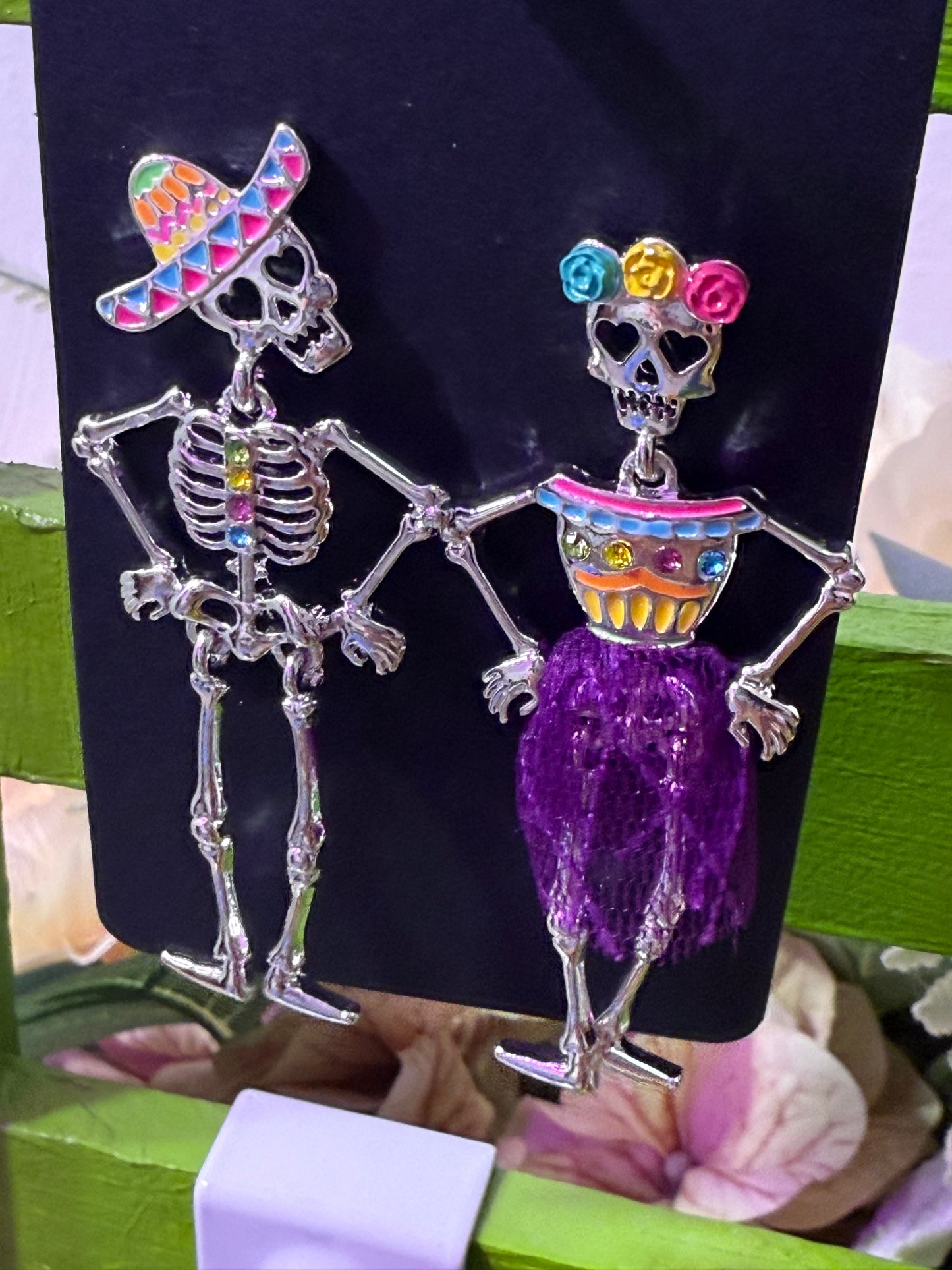 Silver Dia de Los Muertos skull earrings