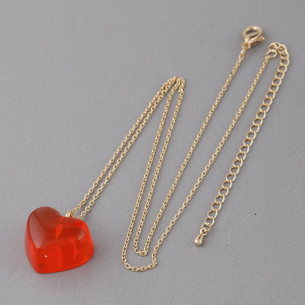 Clear Heart Pendant Necklace: Gold Red