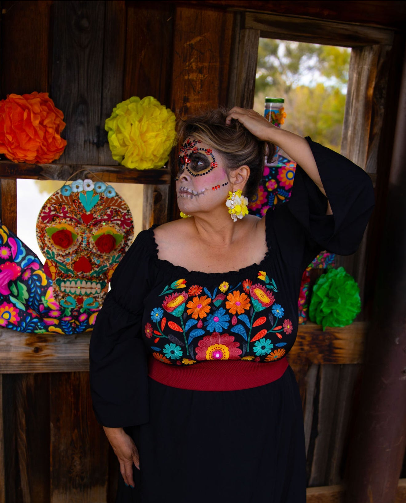Blue rhinestone and fabric Dia de Los Muertos