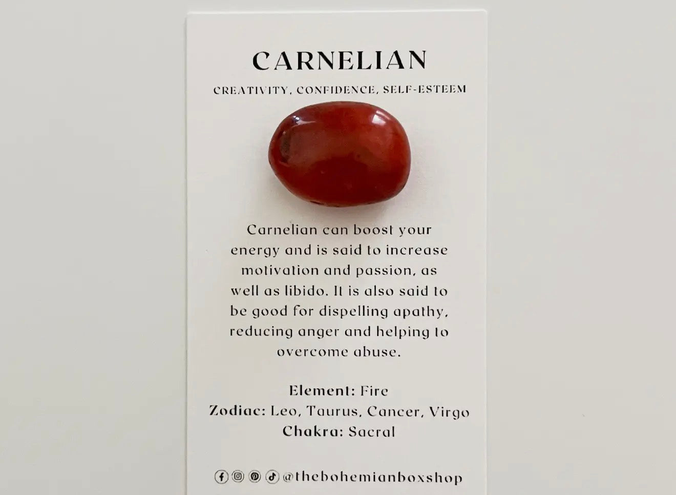 Pocket Carnelian Tumbled Crystal with Information Card