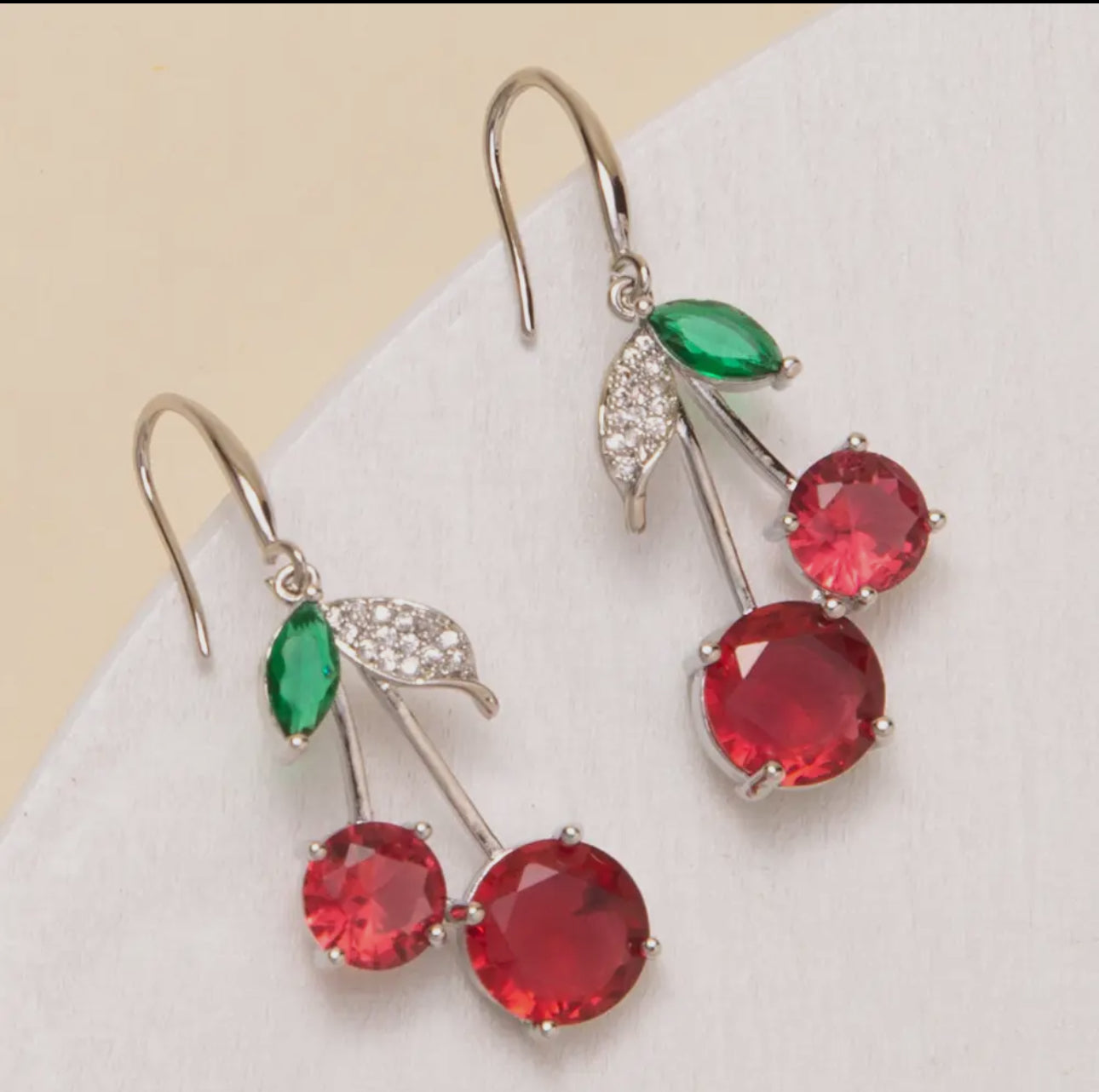 Cherry baby cubic zirconia rhinestone embellished earrings