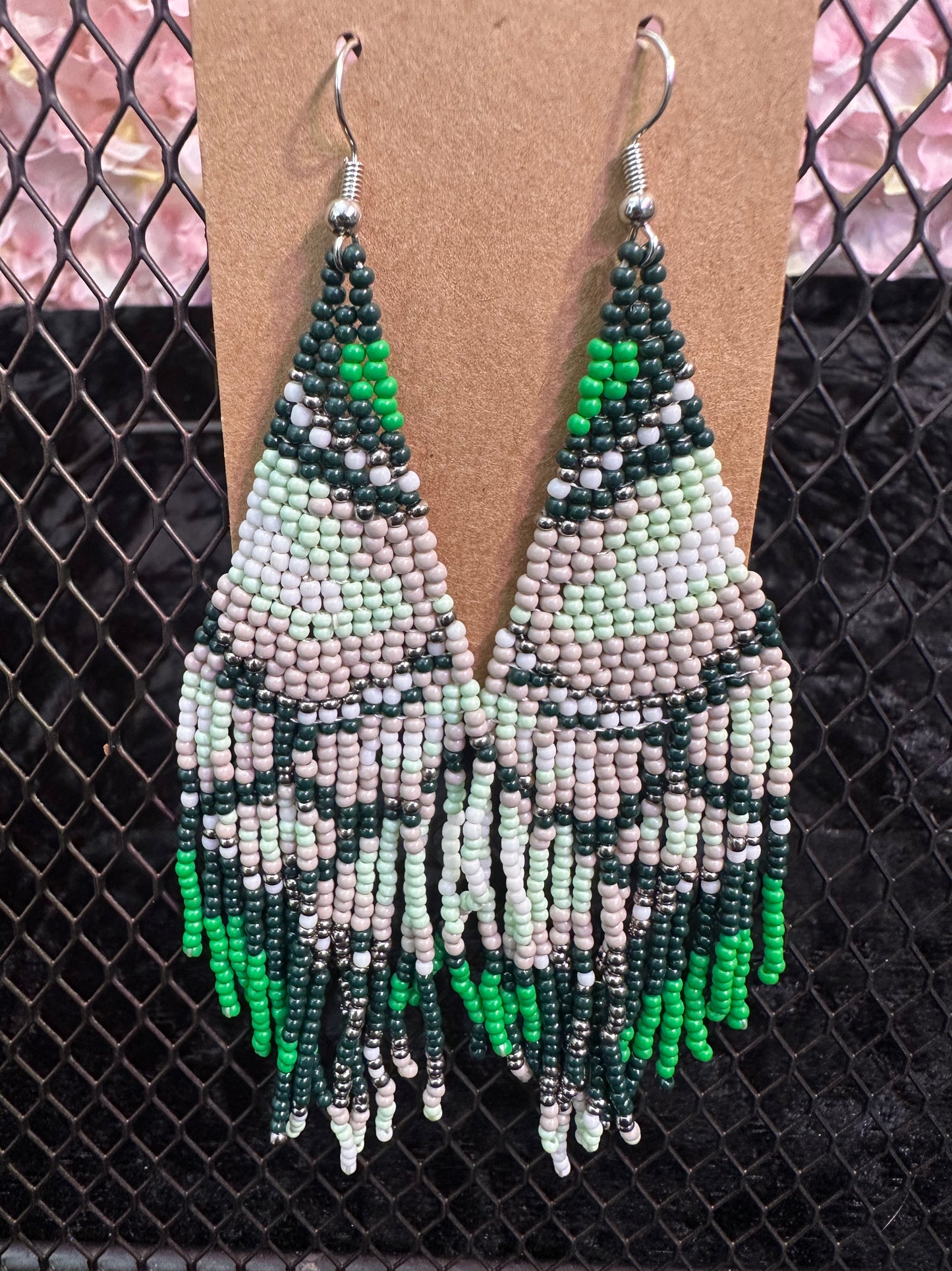 Green 2” beaded earrings