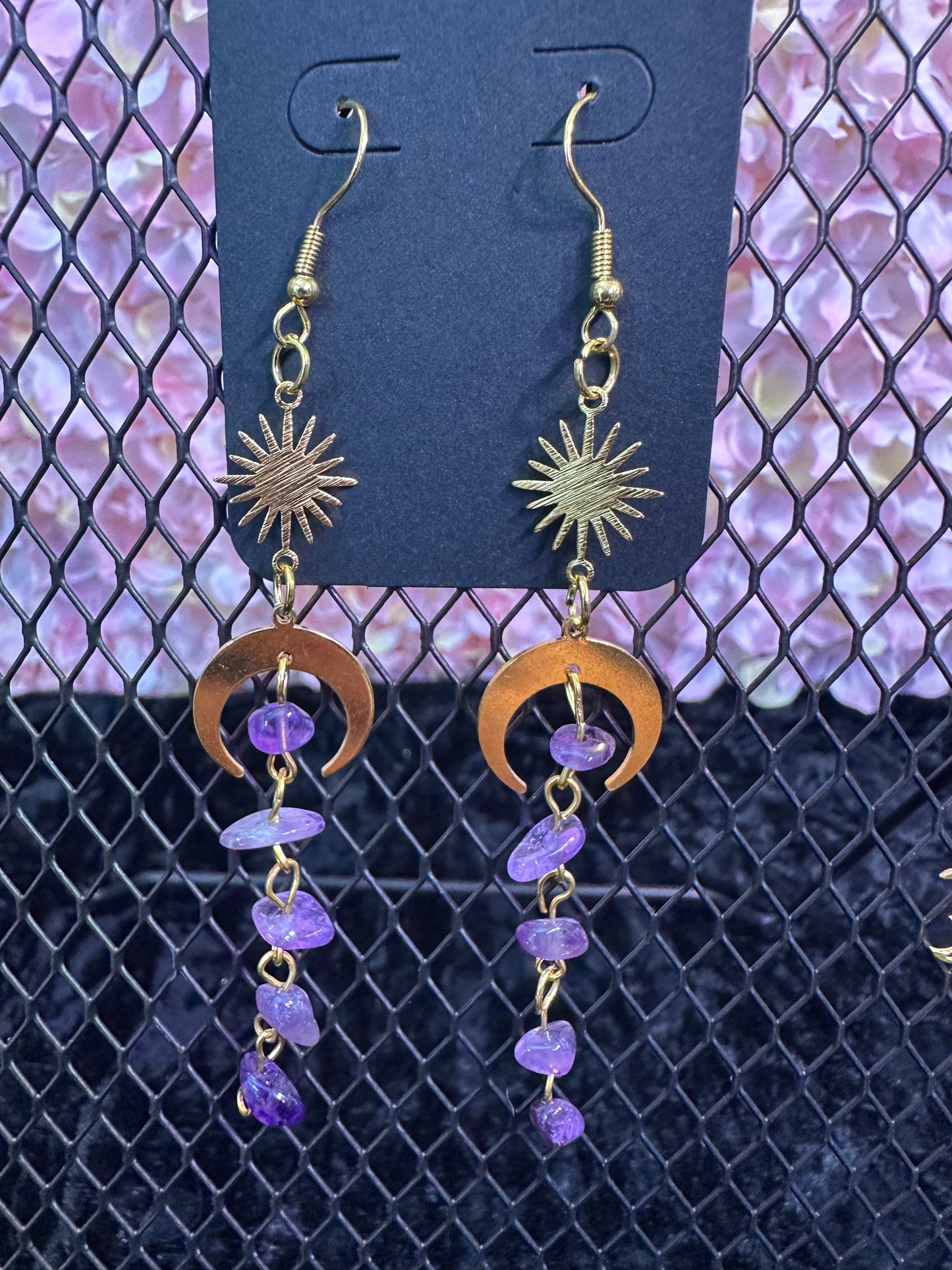 Amethyst Sun moon dangle earrings