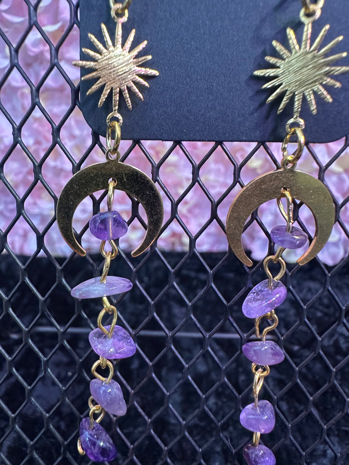 Amethyst Sun moon dangle earrings