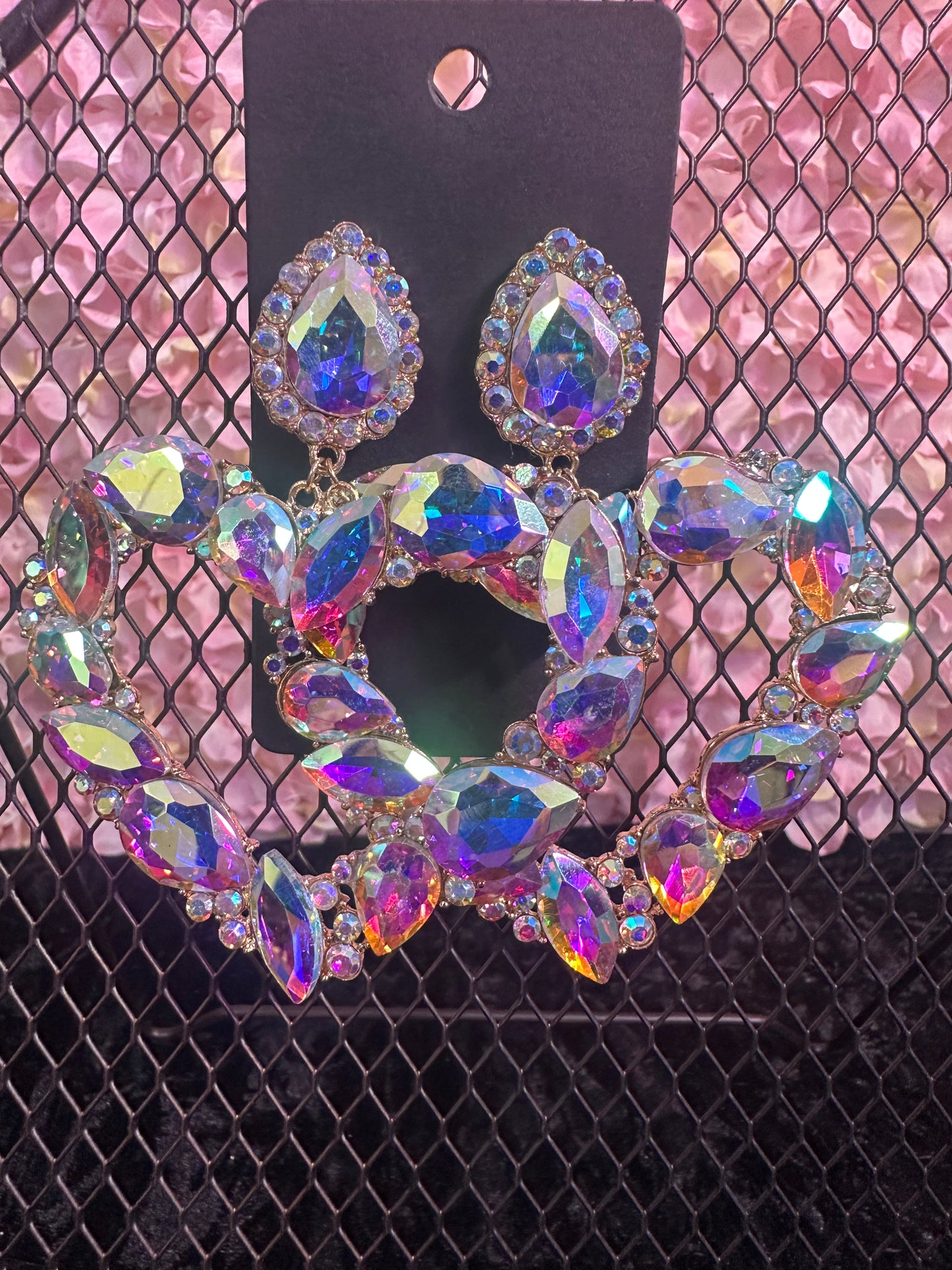 Large heart rhinestone earrings