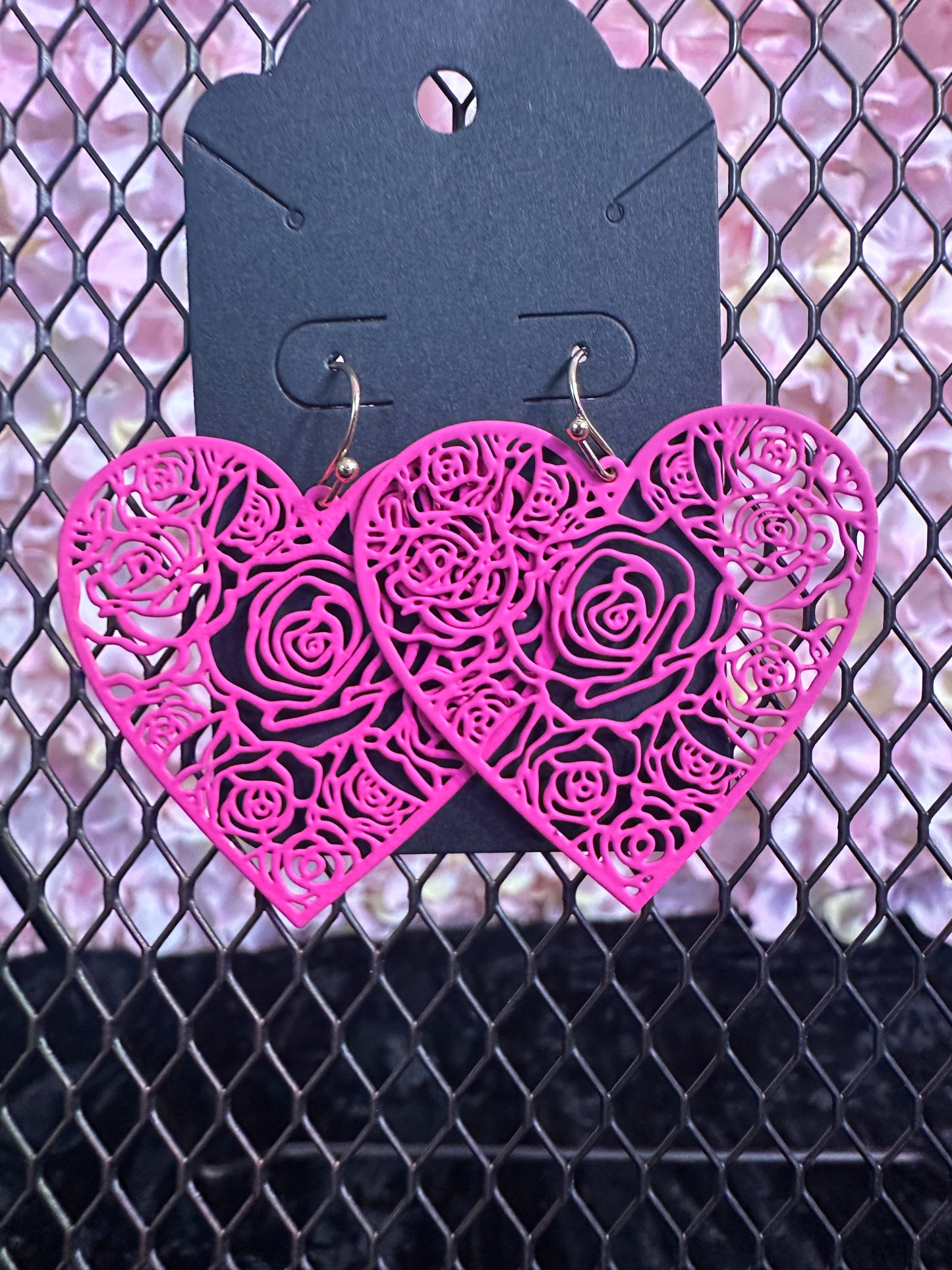 Pink Rose heart earrings