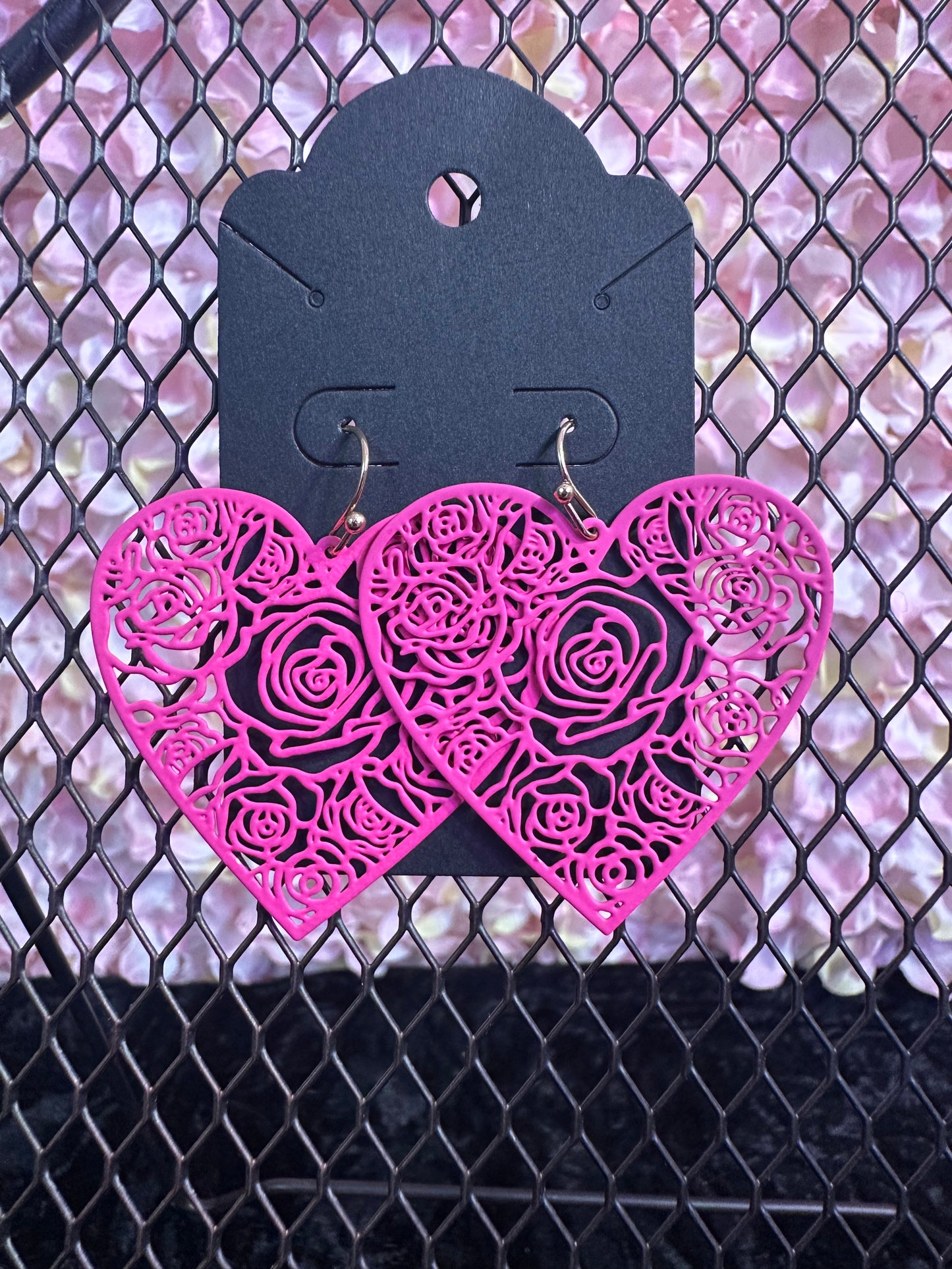 Pink Rose heart earrings