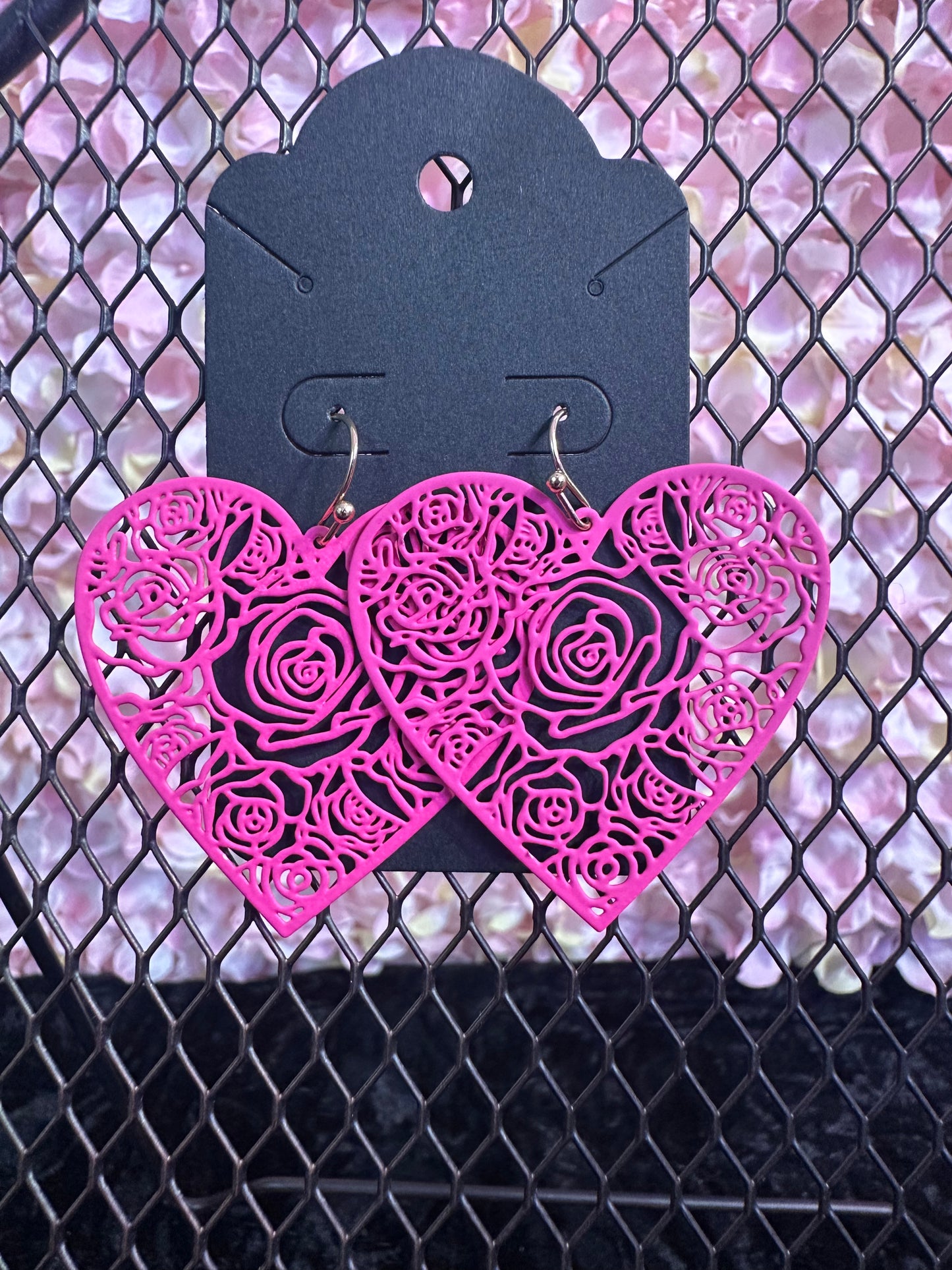 Pink Rose heart earrings