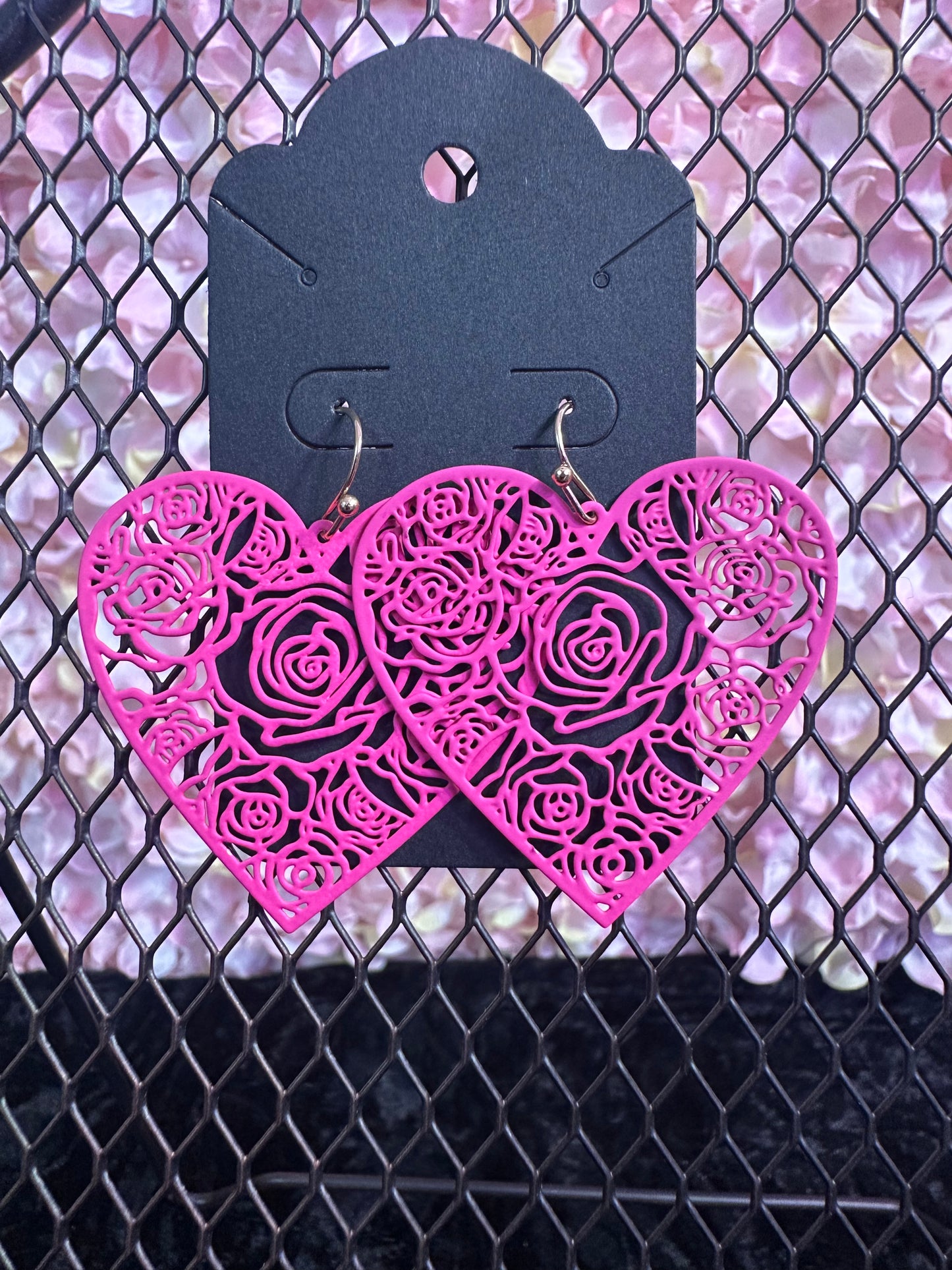 Pink Rose heart earrings