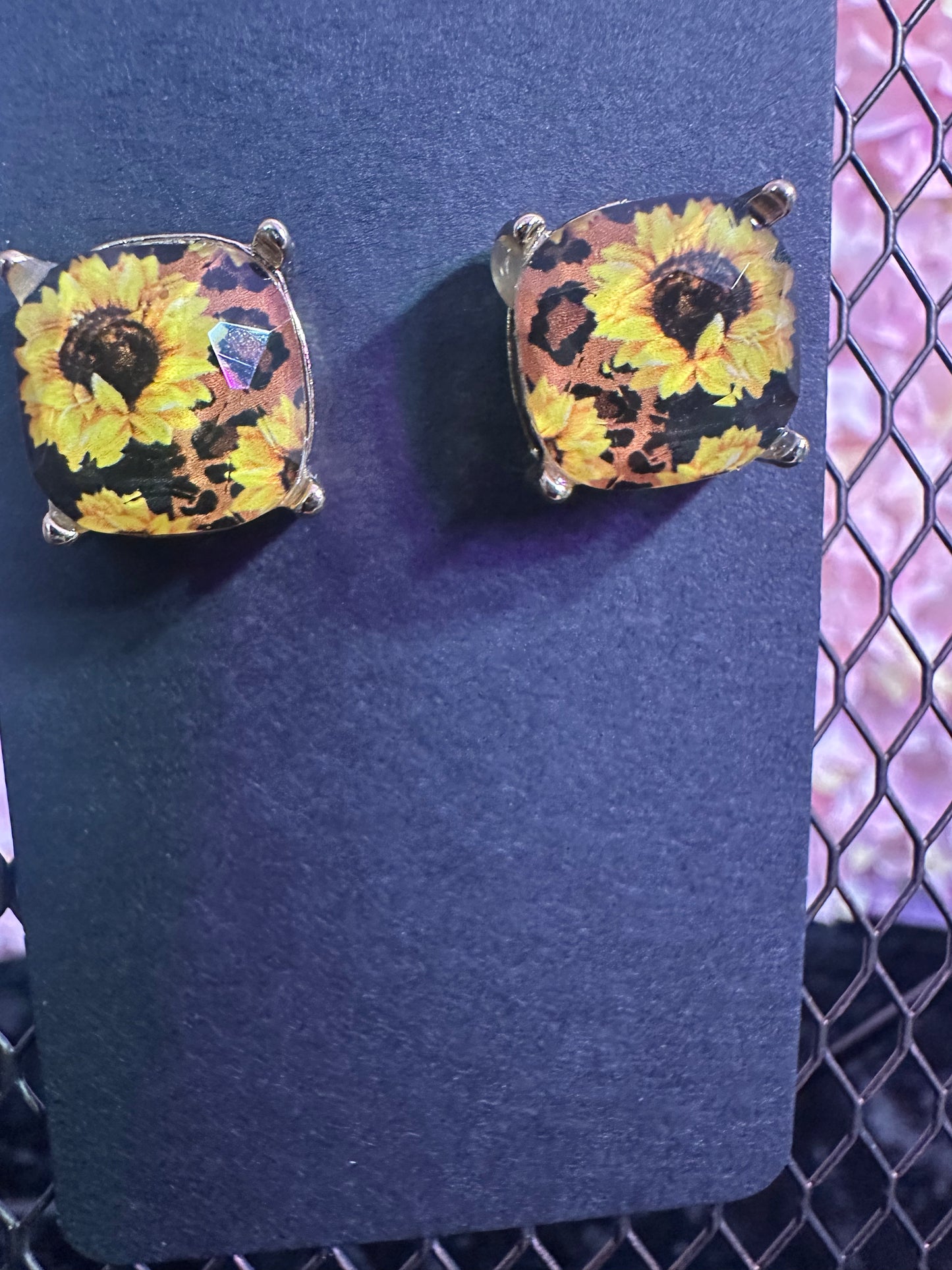 Sunflower animal print studs