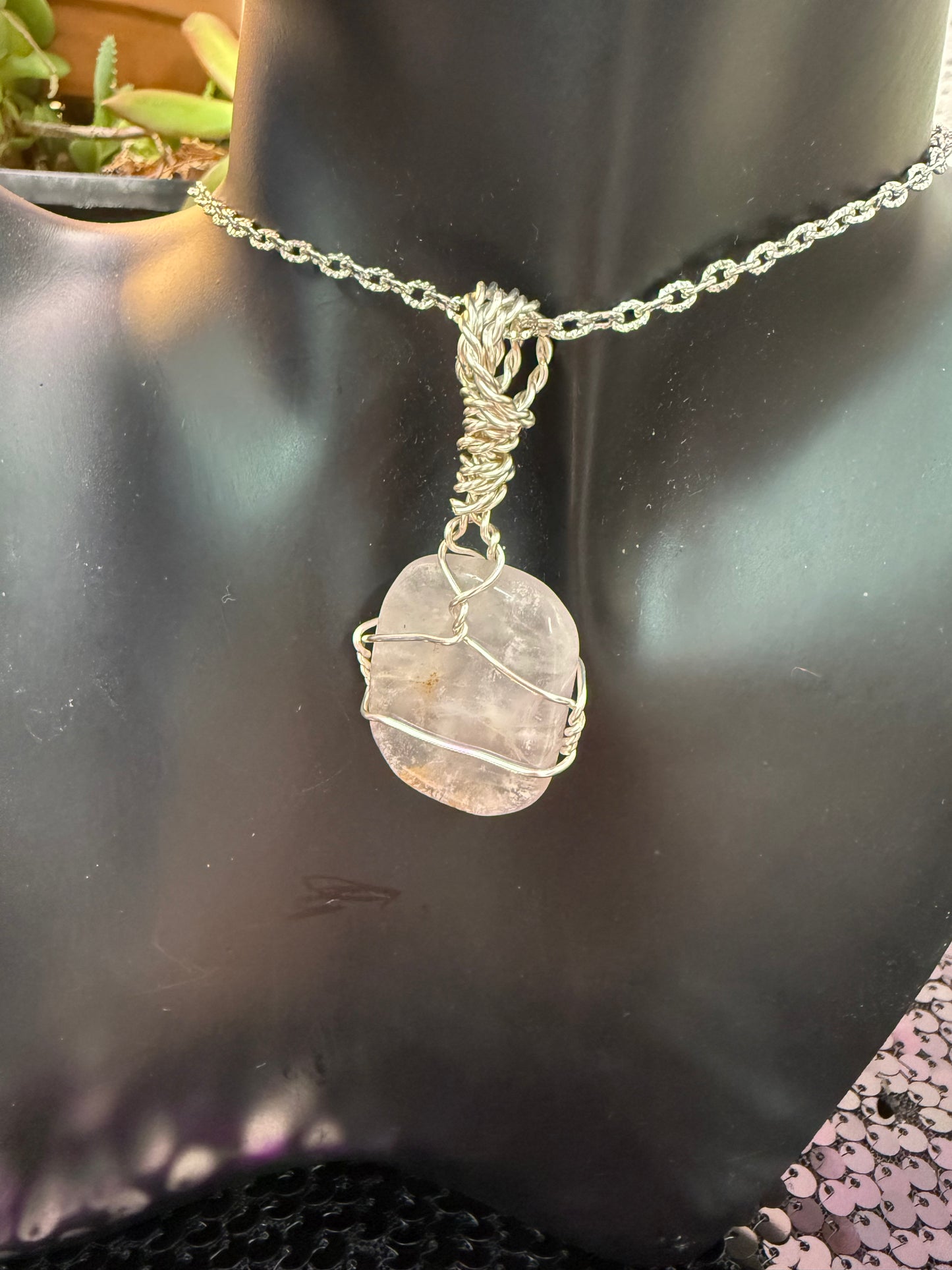 Rose Quartz Handwrapped Pendant