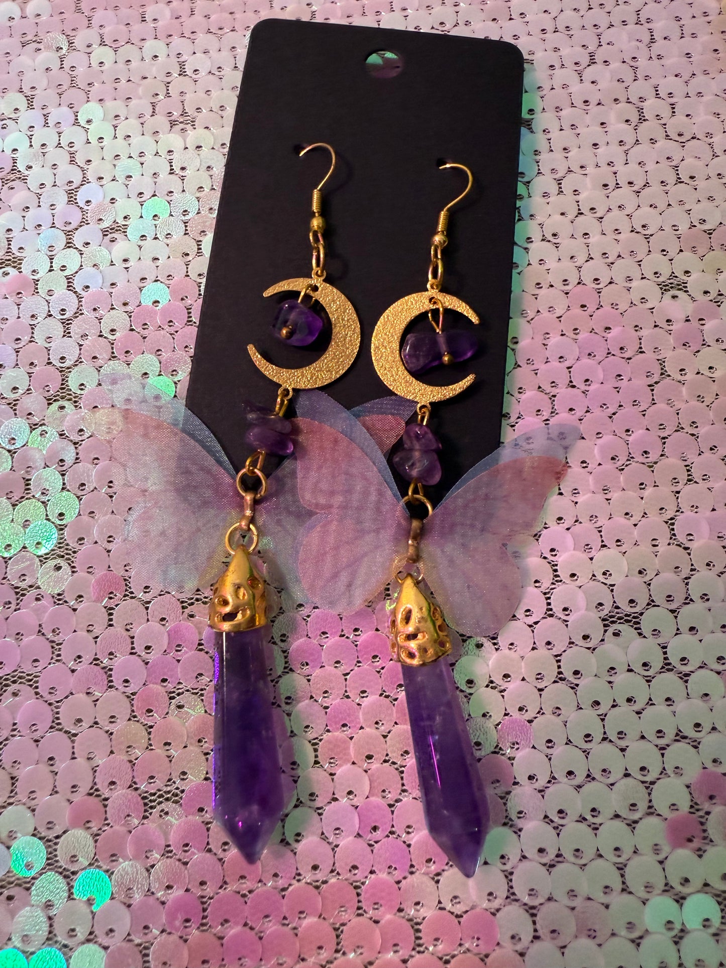 Amethyst Moon Butterfly Earrings