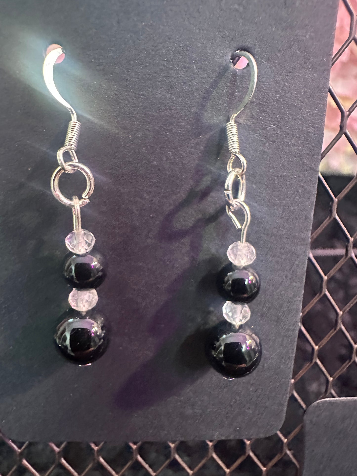 Black Onyx Quartz dangle hand made earrings
