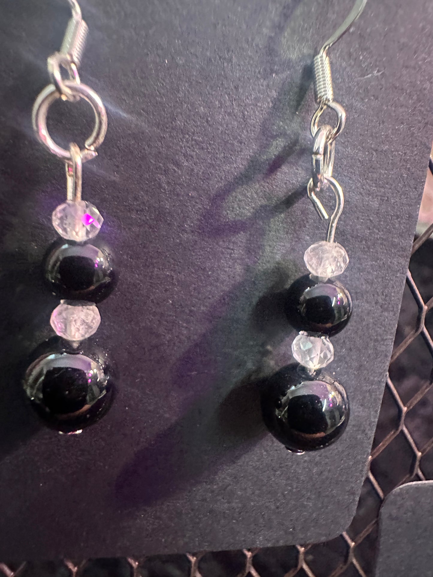 Black Onyx Quartz dangle hand made earrings