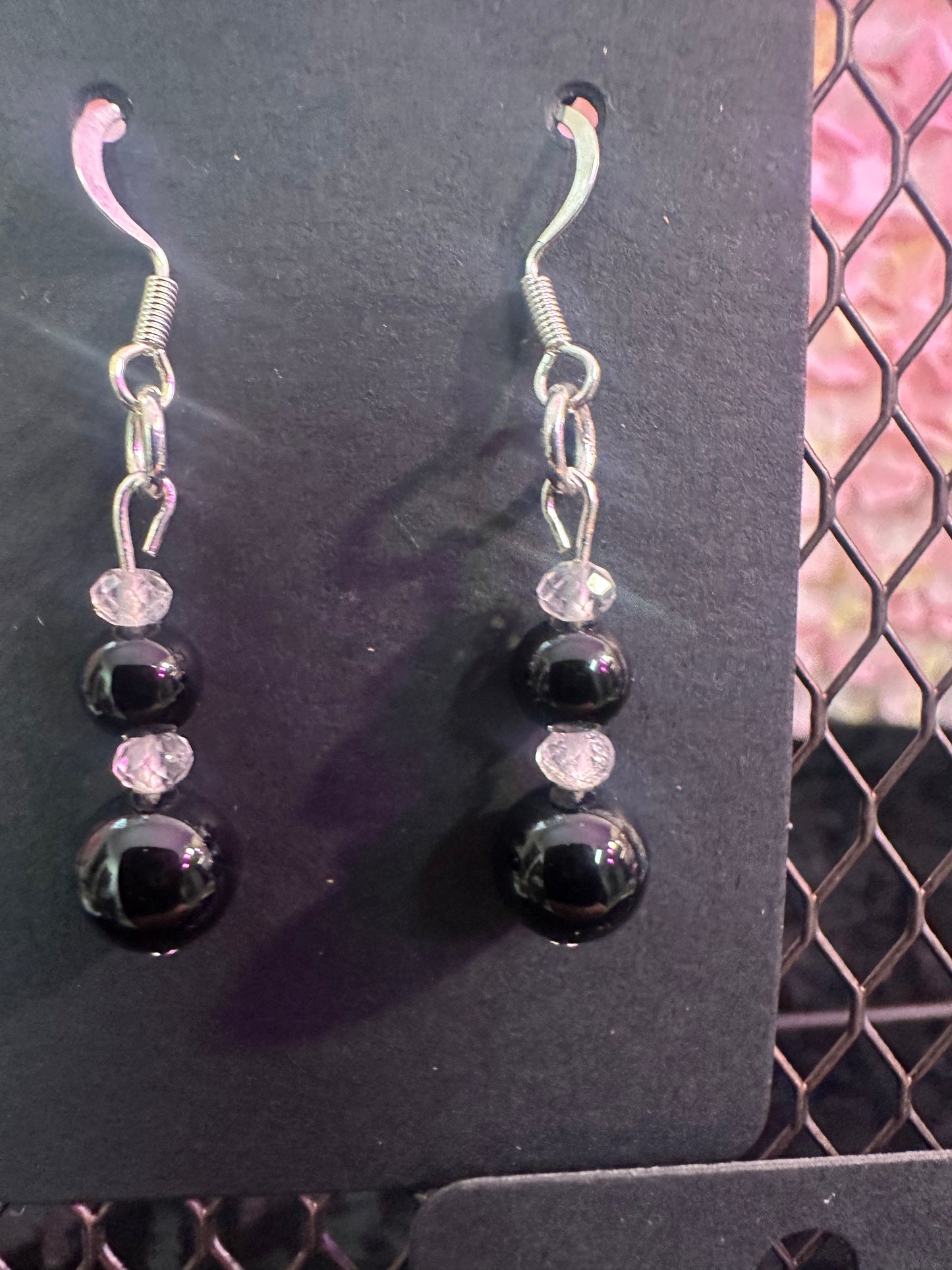 Black Onyx Quartz dangle hand made earrings