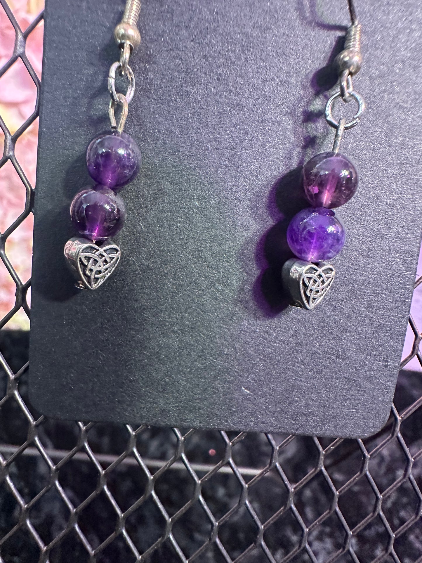 Amethyst Heart Dangle handmade earrings