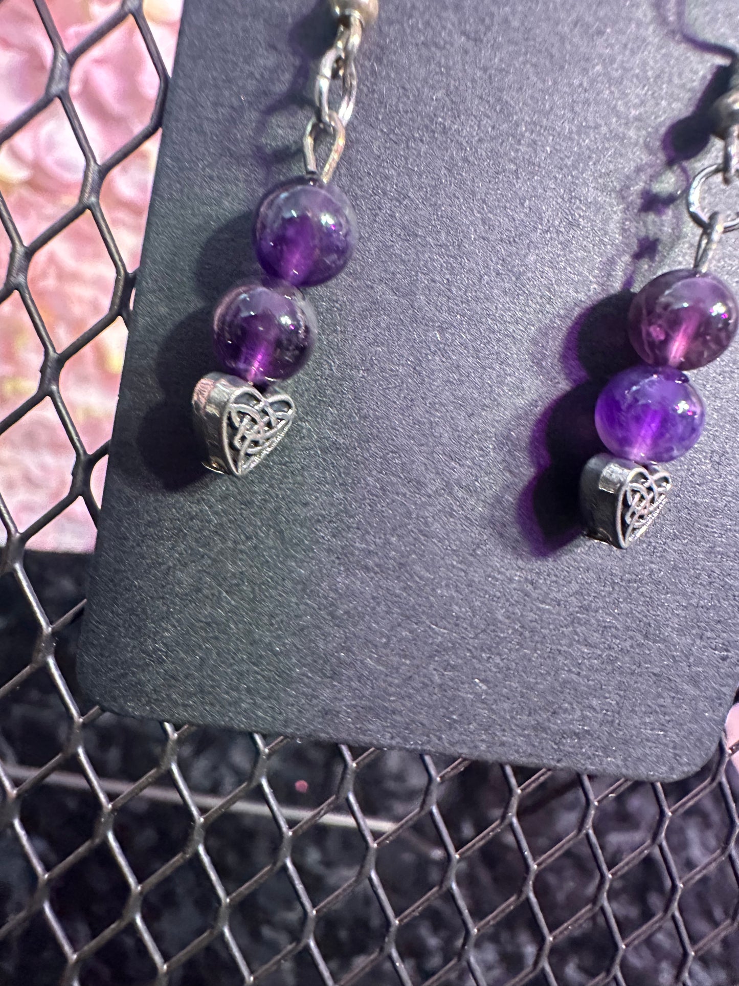 Amethyst Heart Dangle handmade earrings
