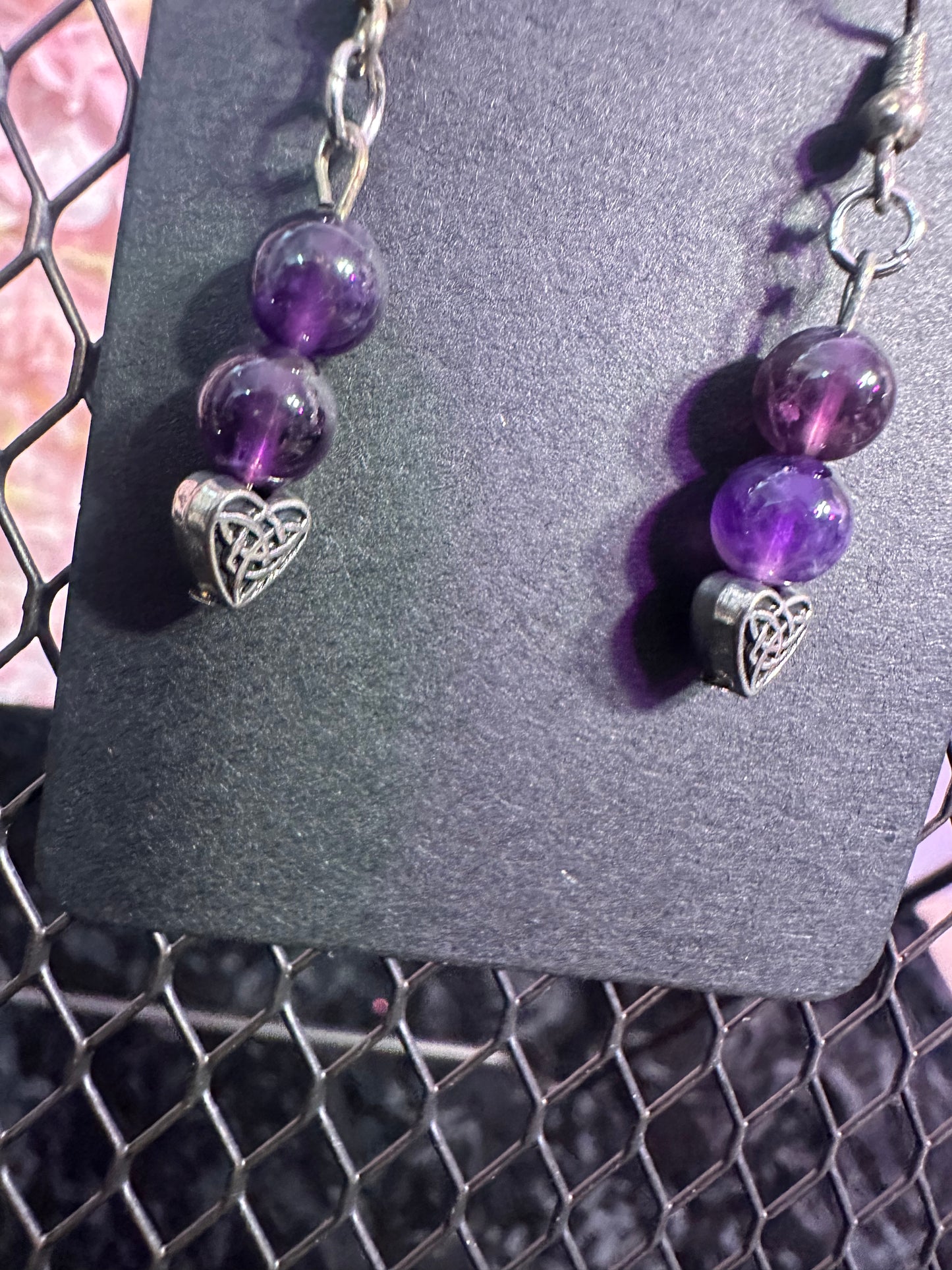 Amethyst Heart Dangle handmade earrings