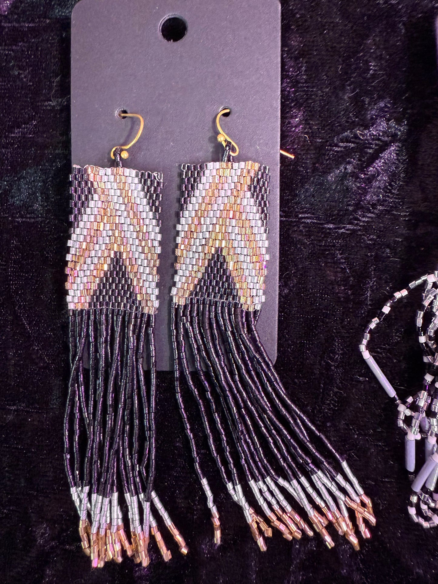Black tie beaded earrings