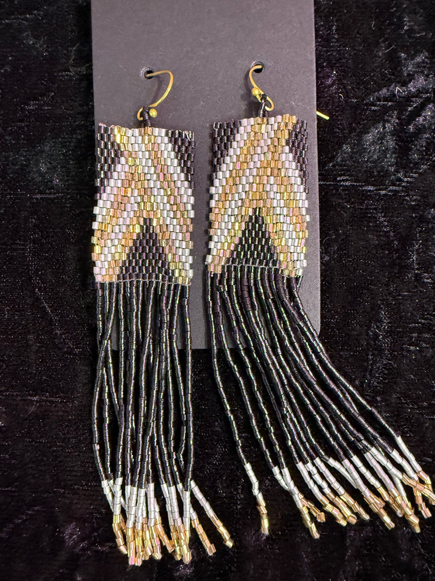 Black tie beaded earrings