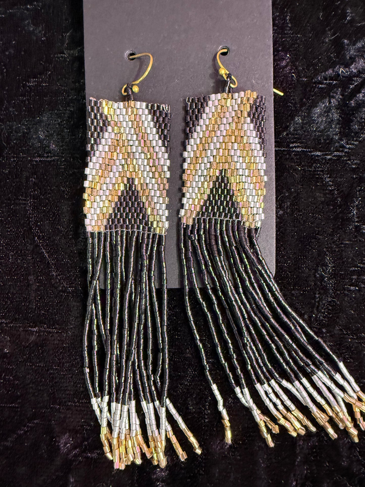 Black tie beaded earrings