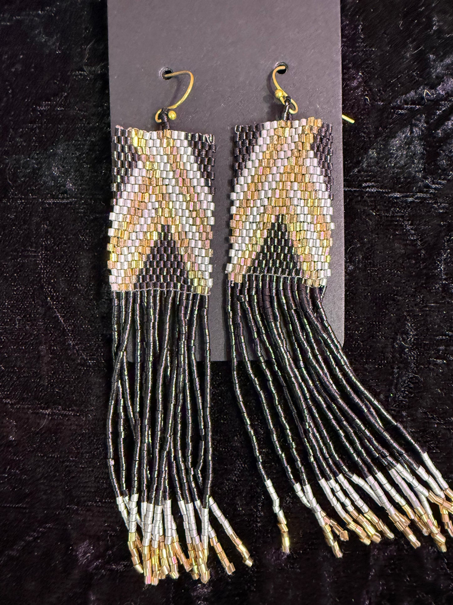 Black tie beaded earrings