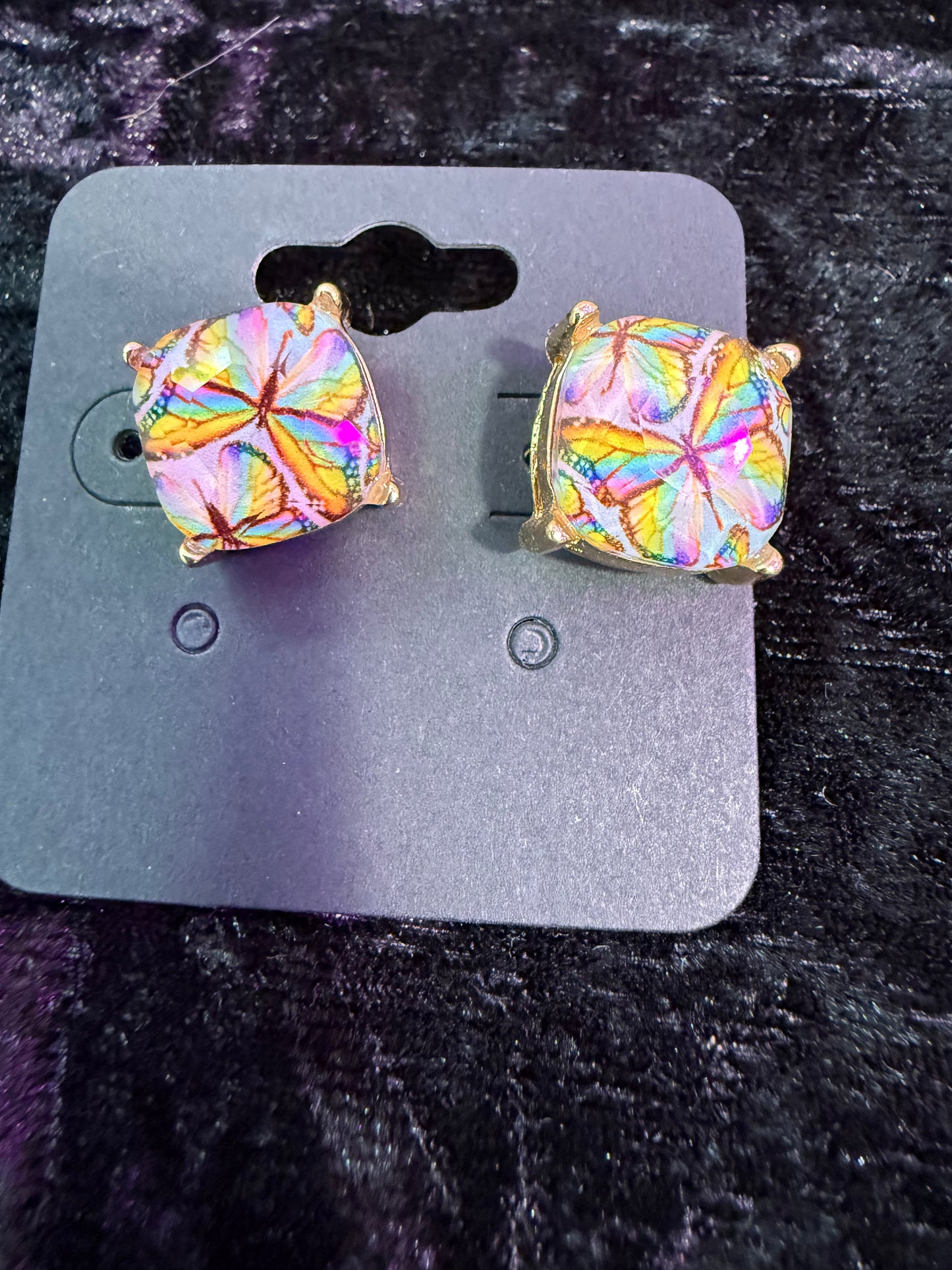 Pink swirl butterfly stud earrings