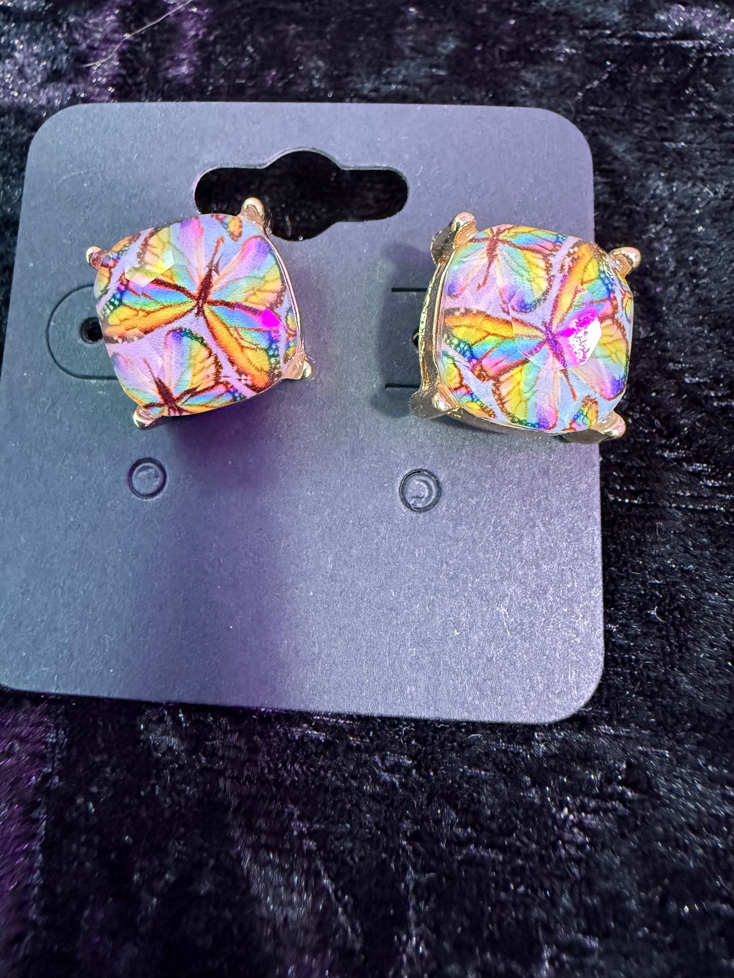 Pink swirl butterfly stud earrings