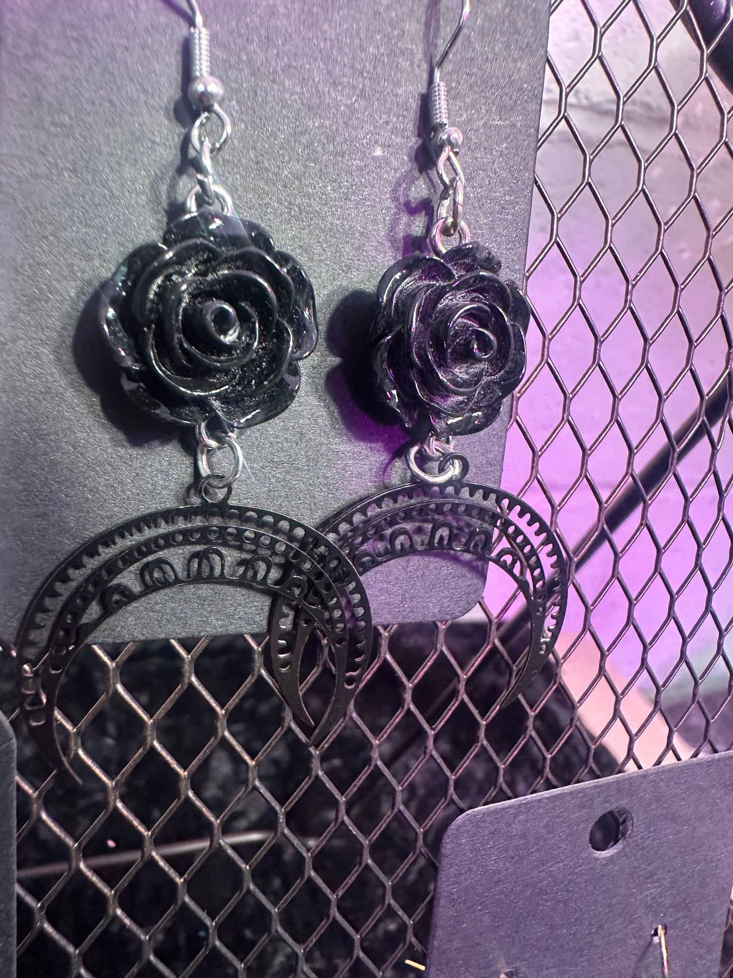Black rose earrings