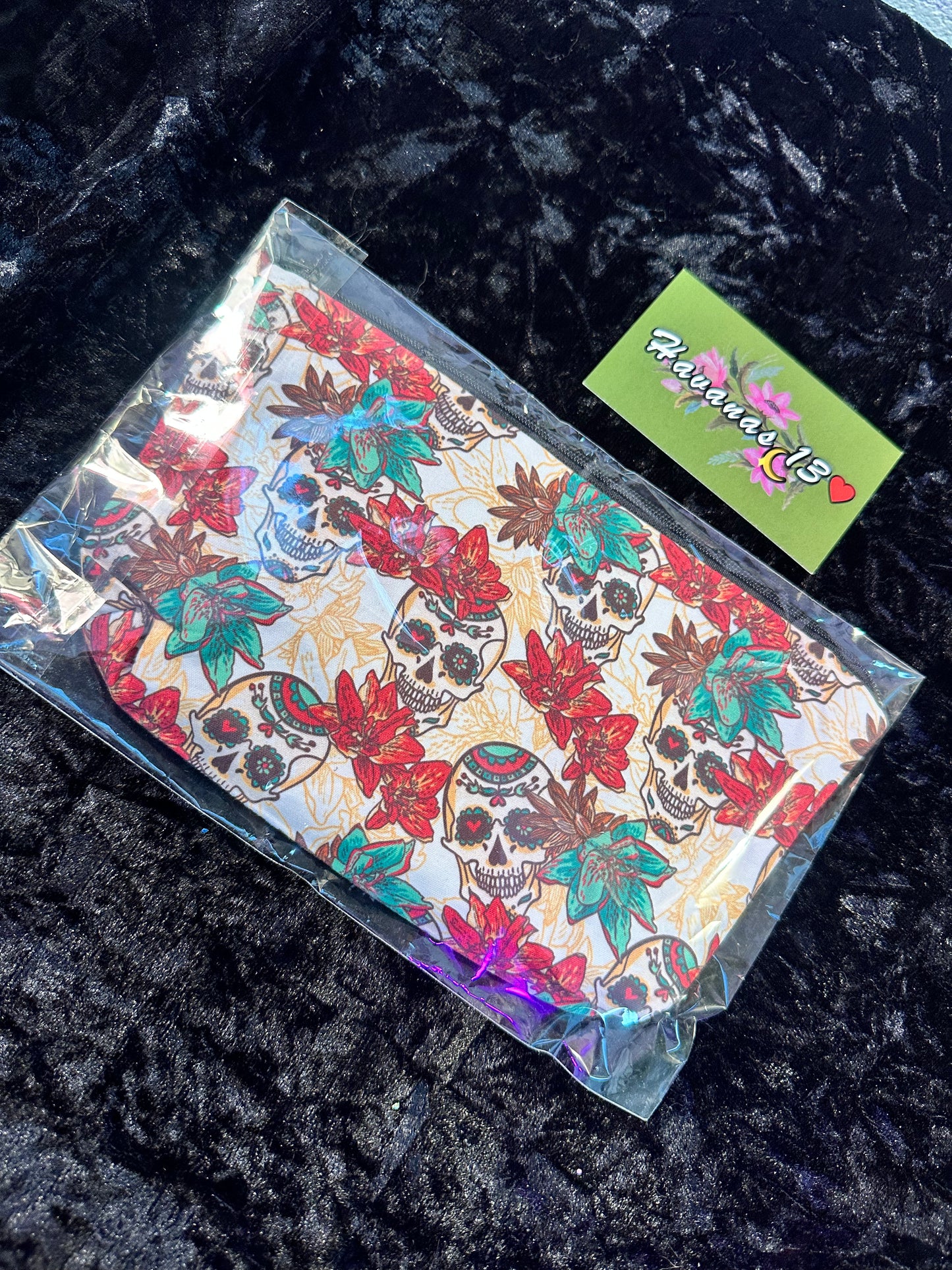 Dia de Los Muertos Makeup Bag Cloth Teal Rose