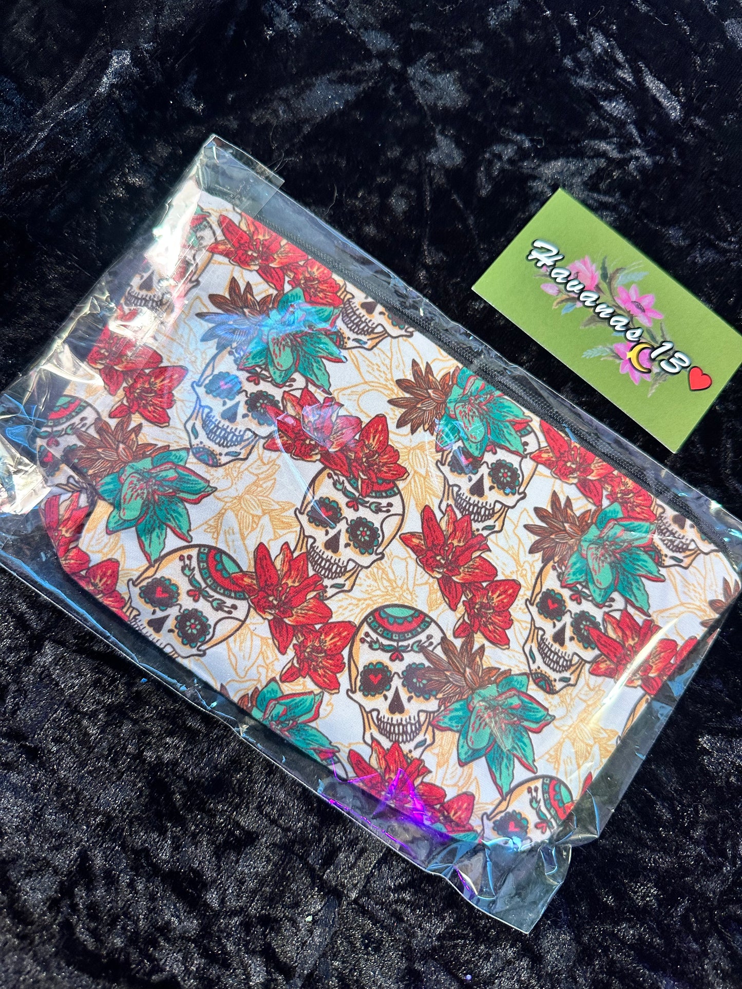 Dia de Los Muertos Makeup Bag Cloth Teal Rose