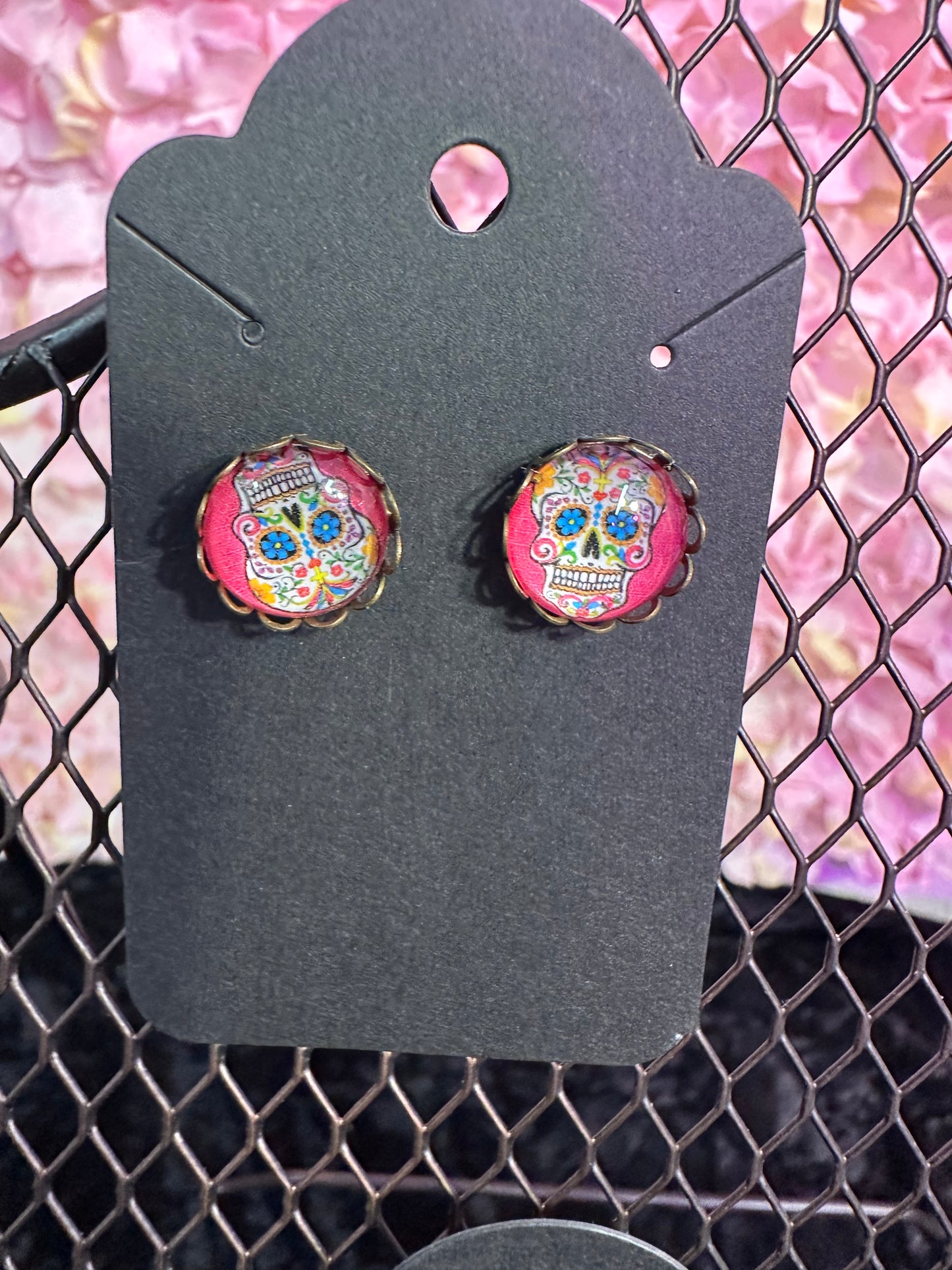 Bottle cap Dia de Los Muertos earrings