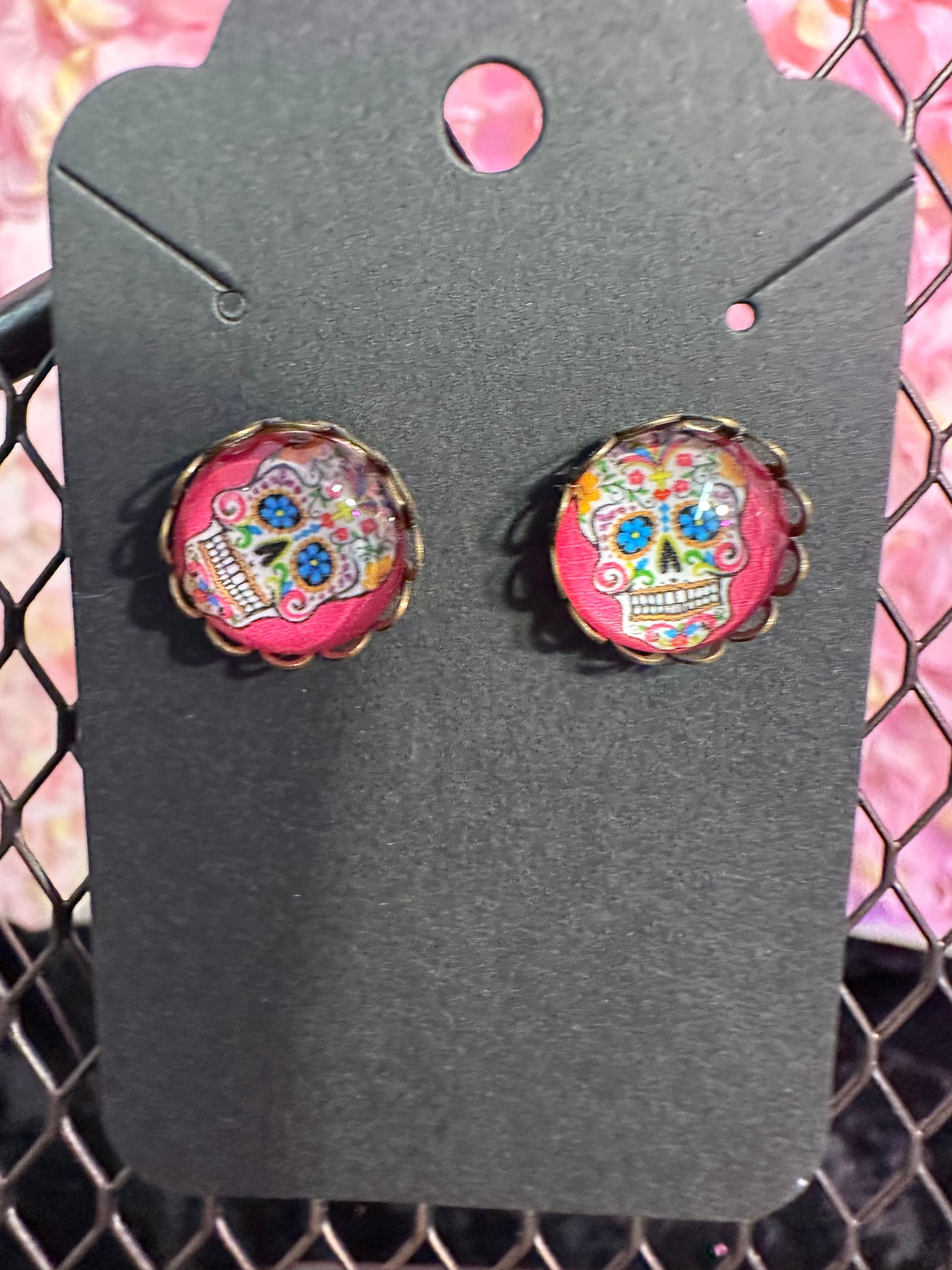 Bottle cap Dia de Los Muertos earrings