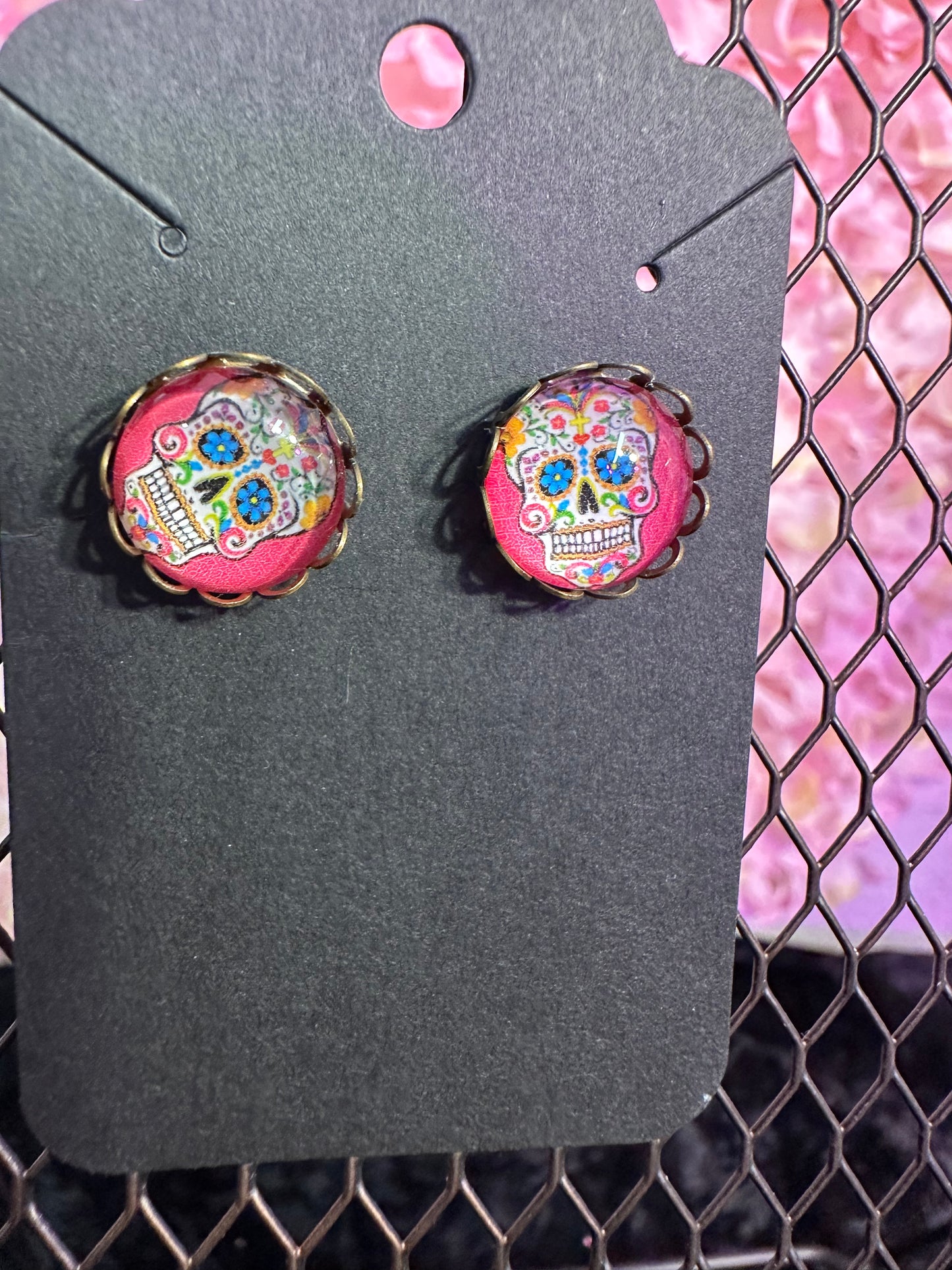 Bottle cap Dia de Los Muertos earrings