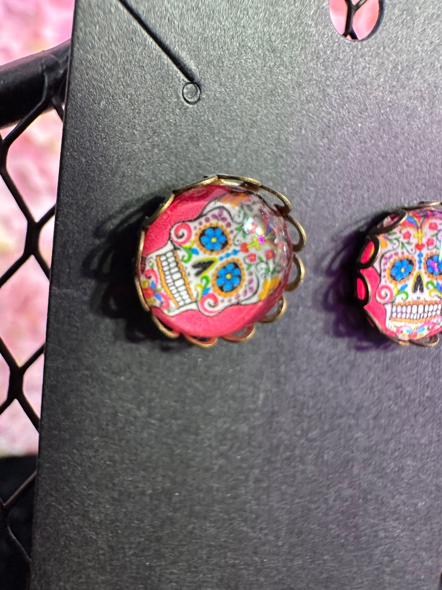 Bottle cap Dia de Los Muertos earrings