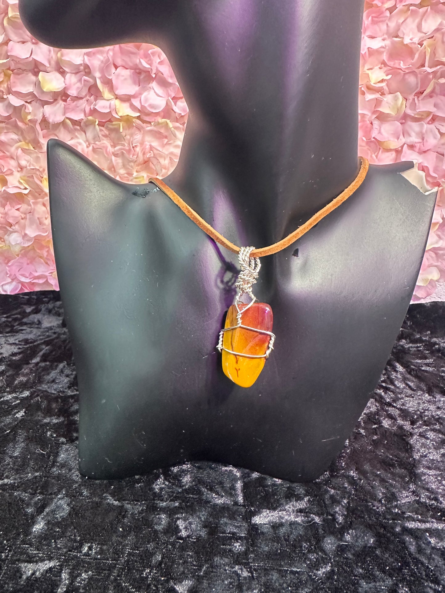 Mookite Jasper handmade pendant w leather