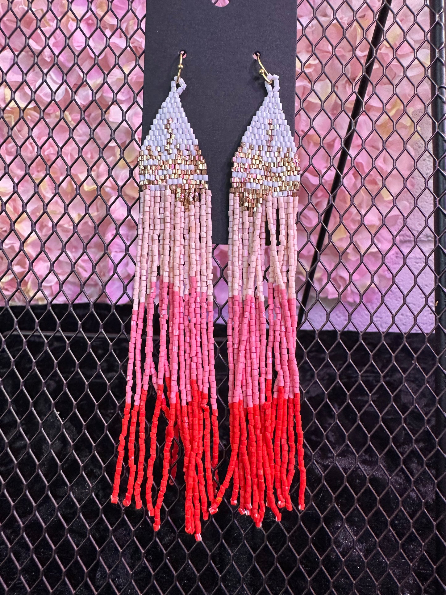 Pink long beaded earrings
