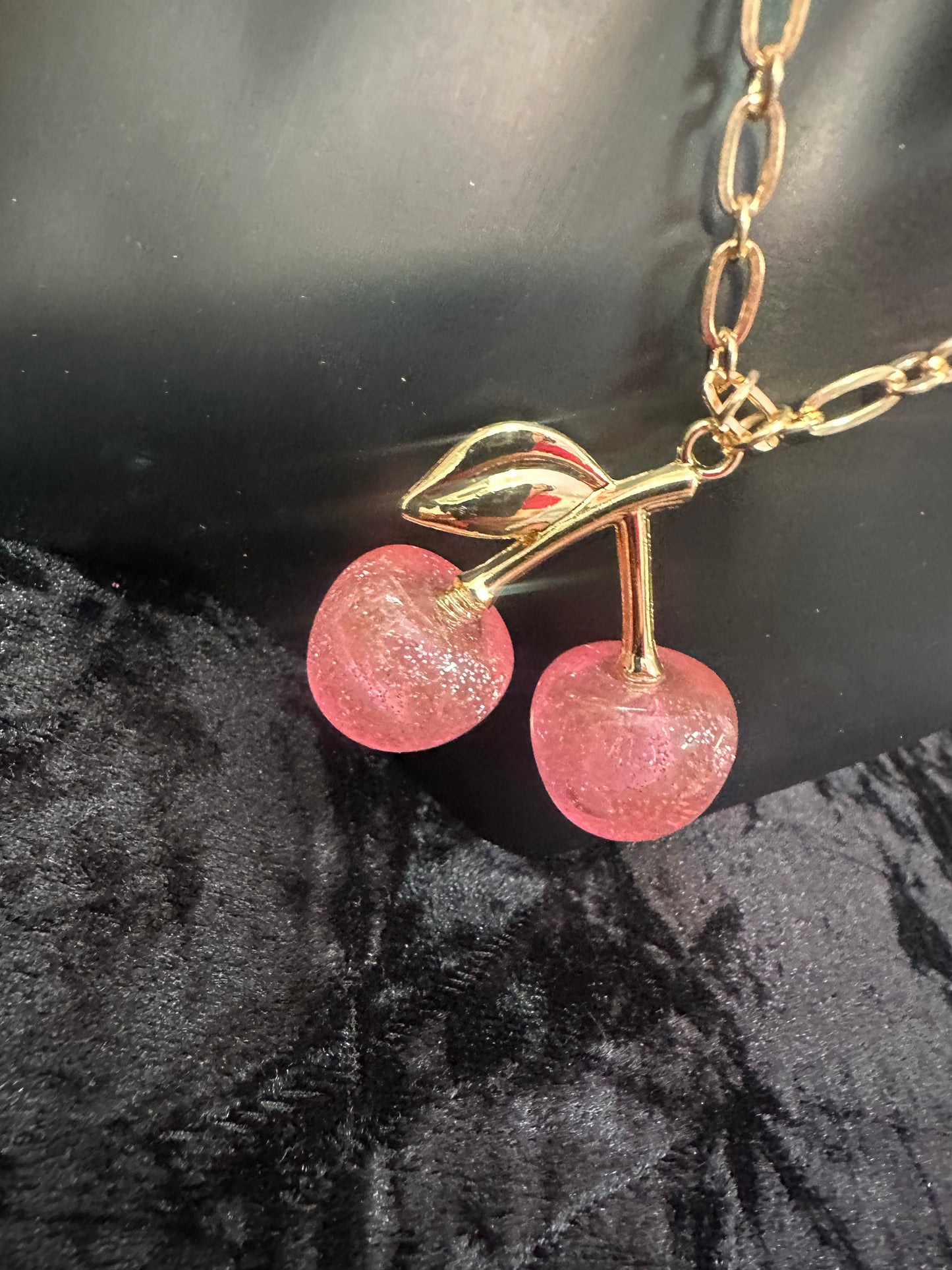 Pink- Glitter cherry chain necklace