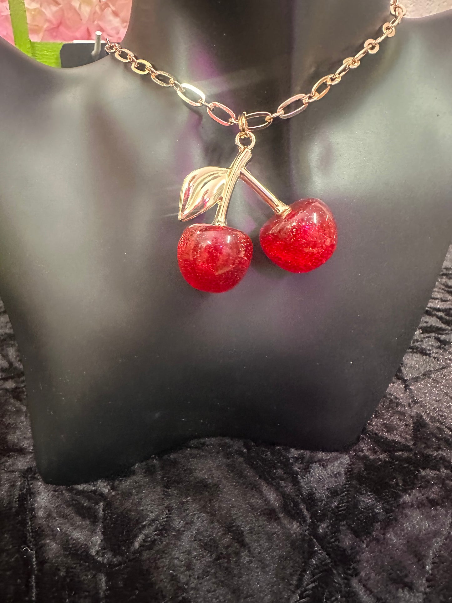 Glitter Cherry Baby Necklace-Red