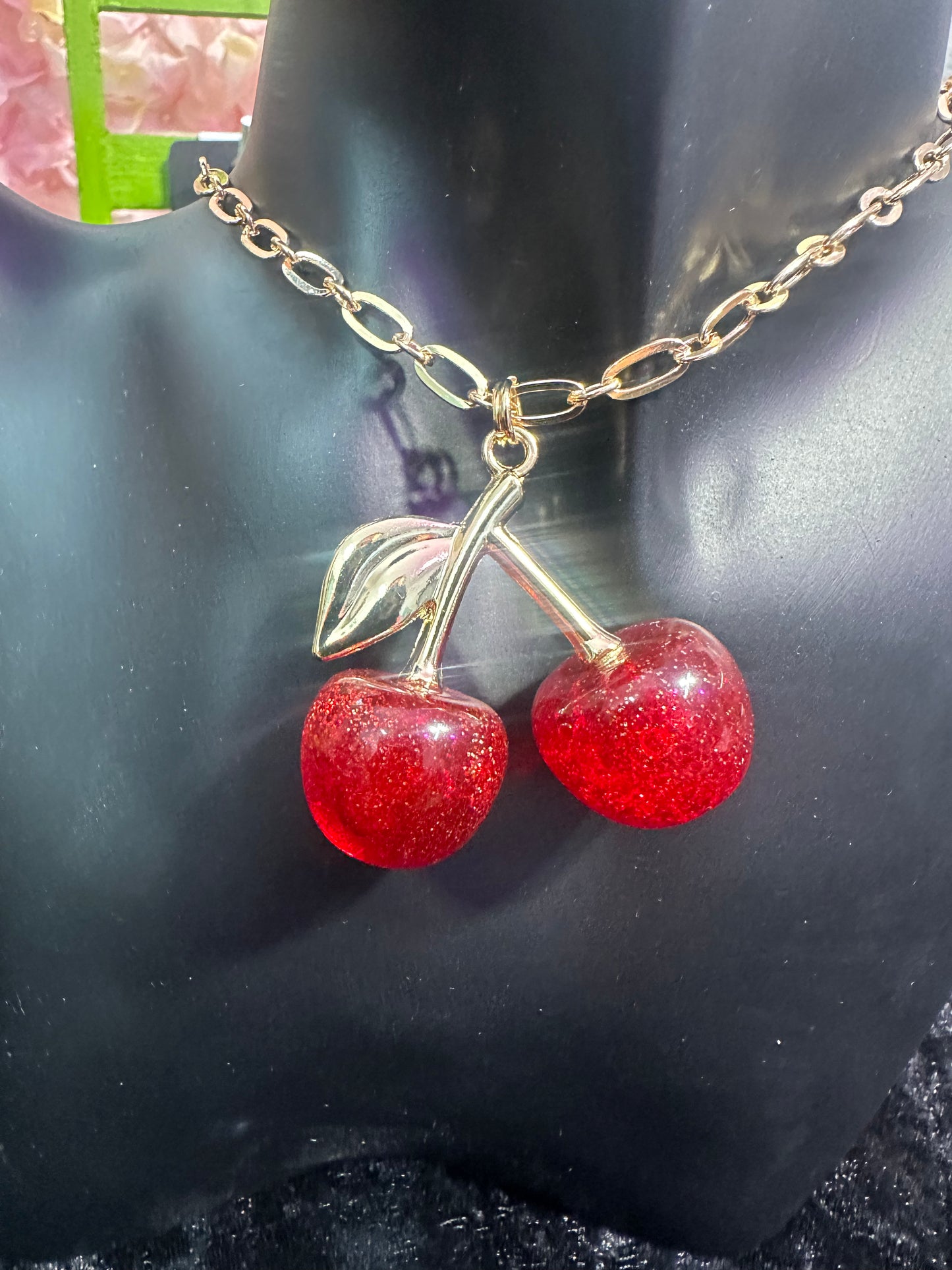 Glitter Cherry Baby Necklace-Red