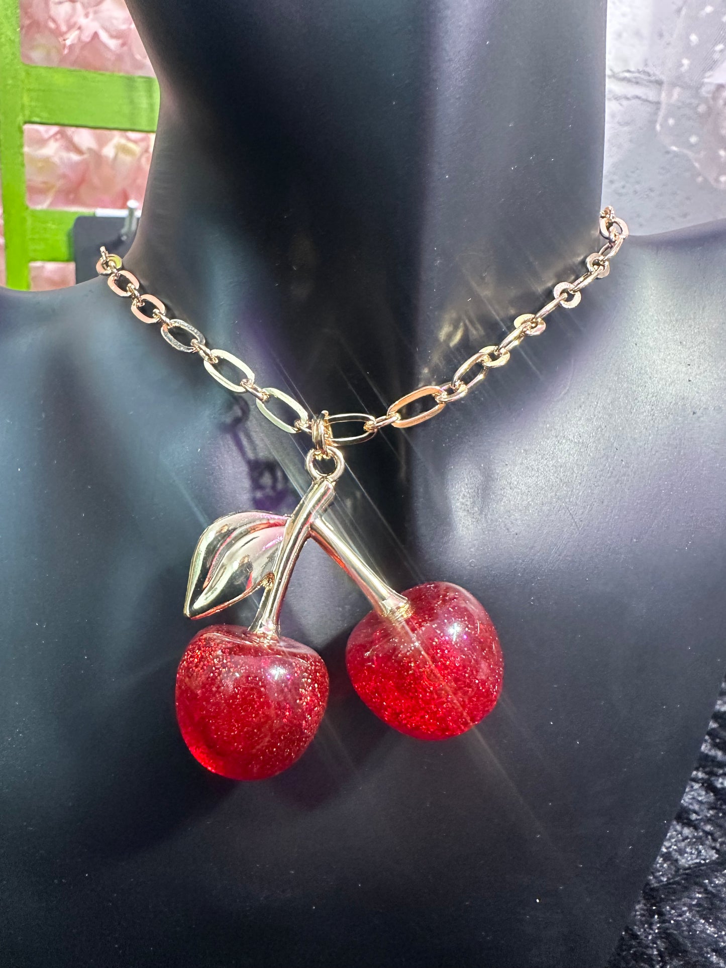 Glitter Cherry Baby Necklace-Red