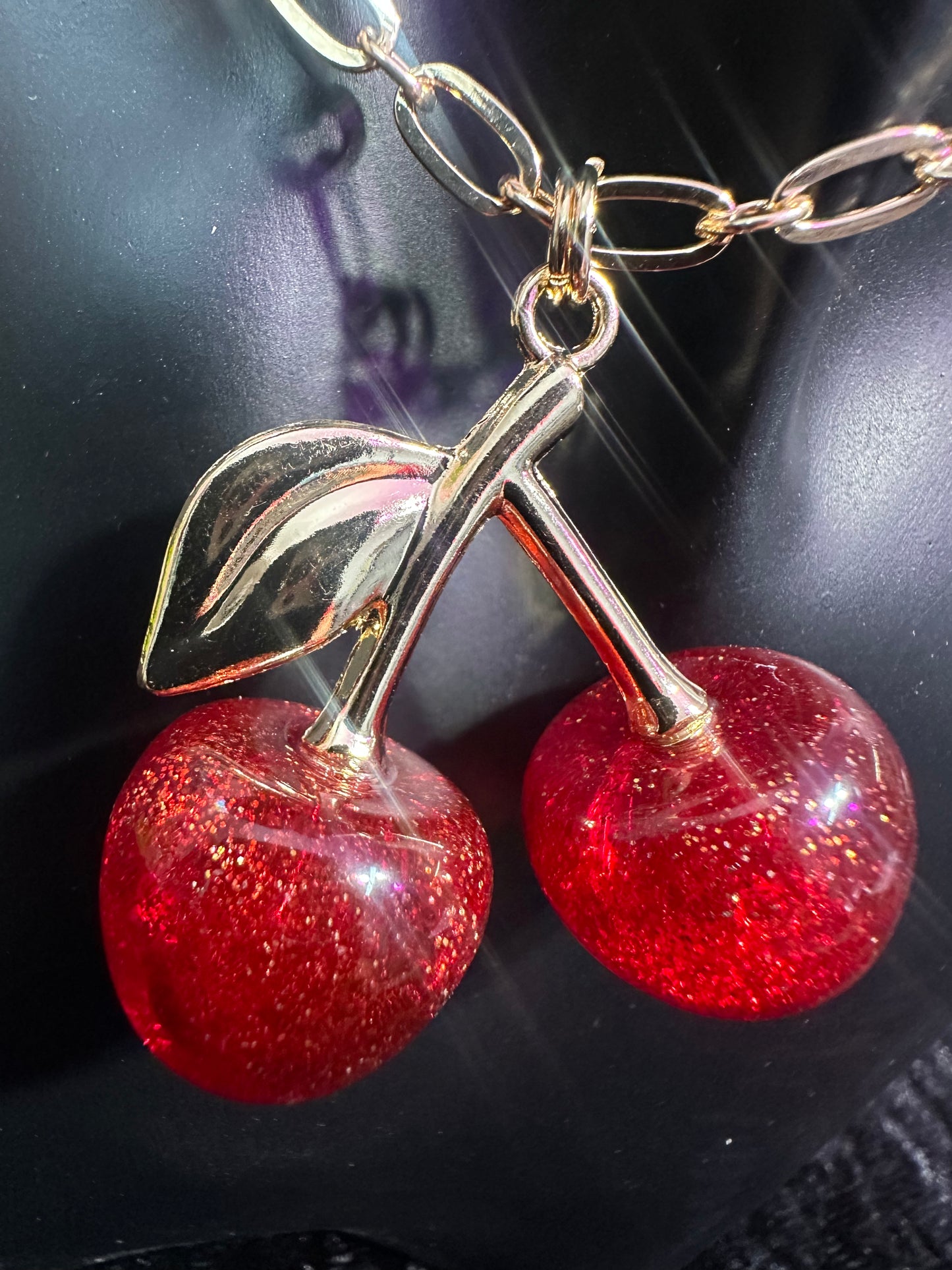 Glitter Cherry Baby Necklace-Red