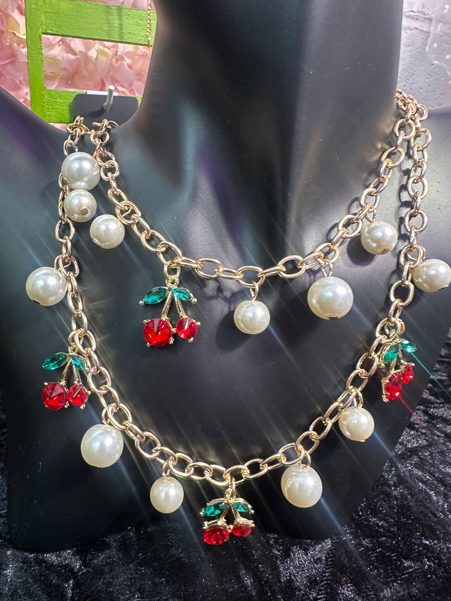 Multi cherry baby pearl beaded necklace