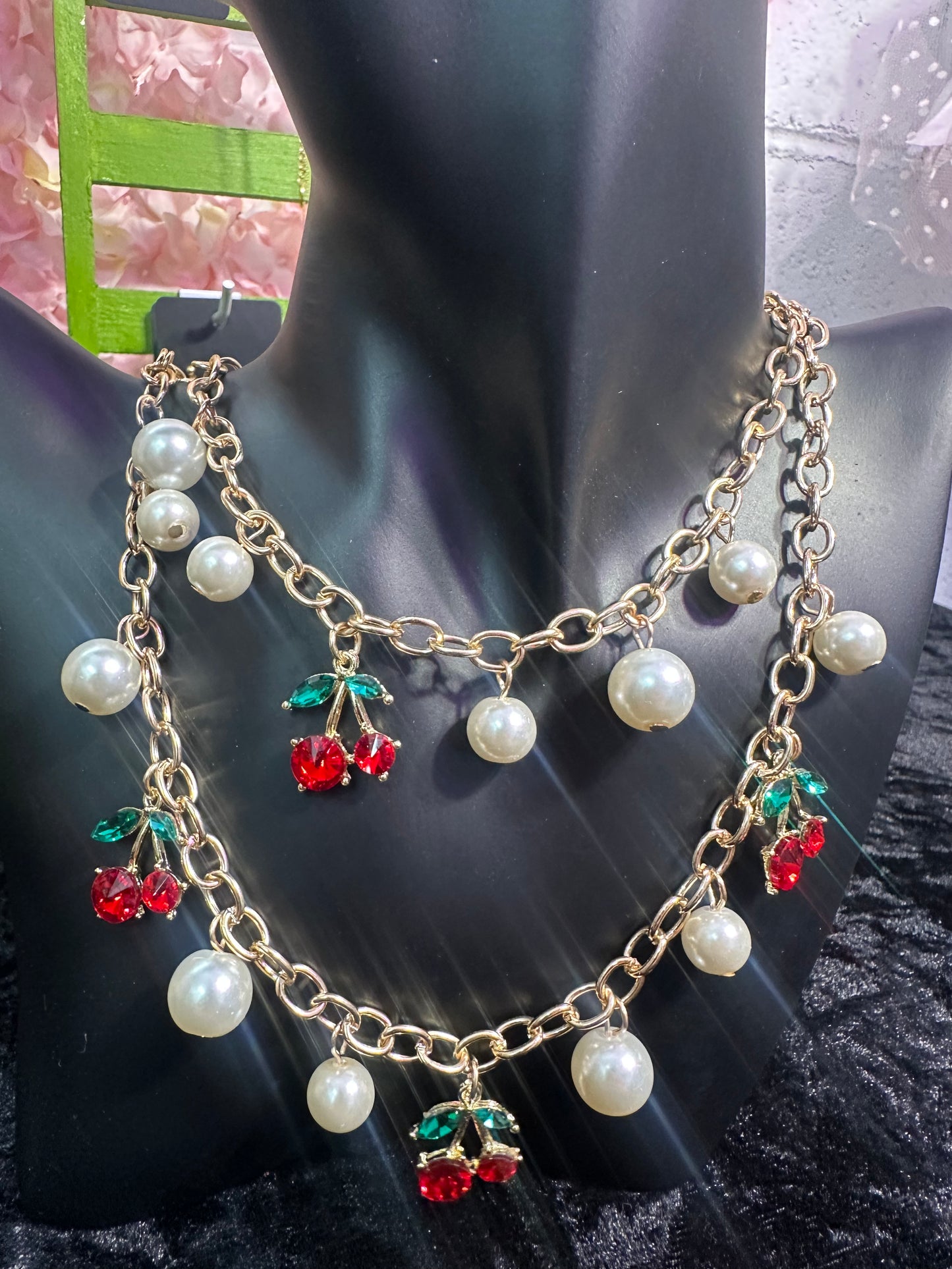 Multi cherry baby pearl beaded necklace