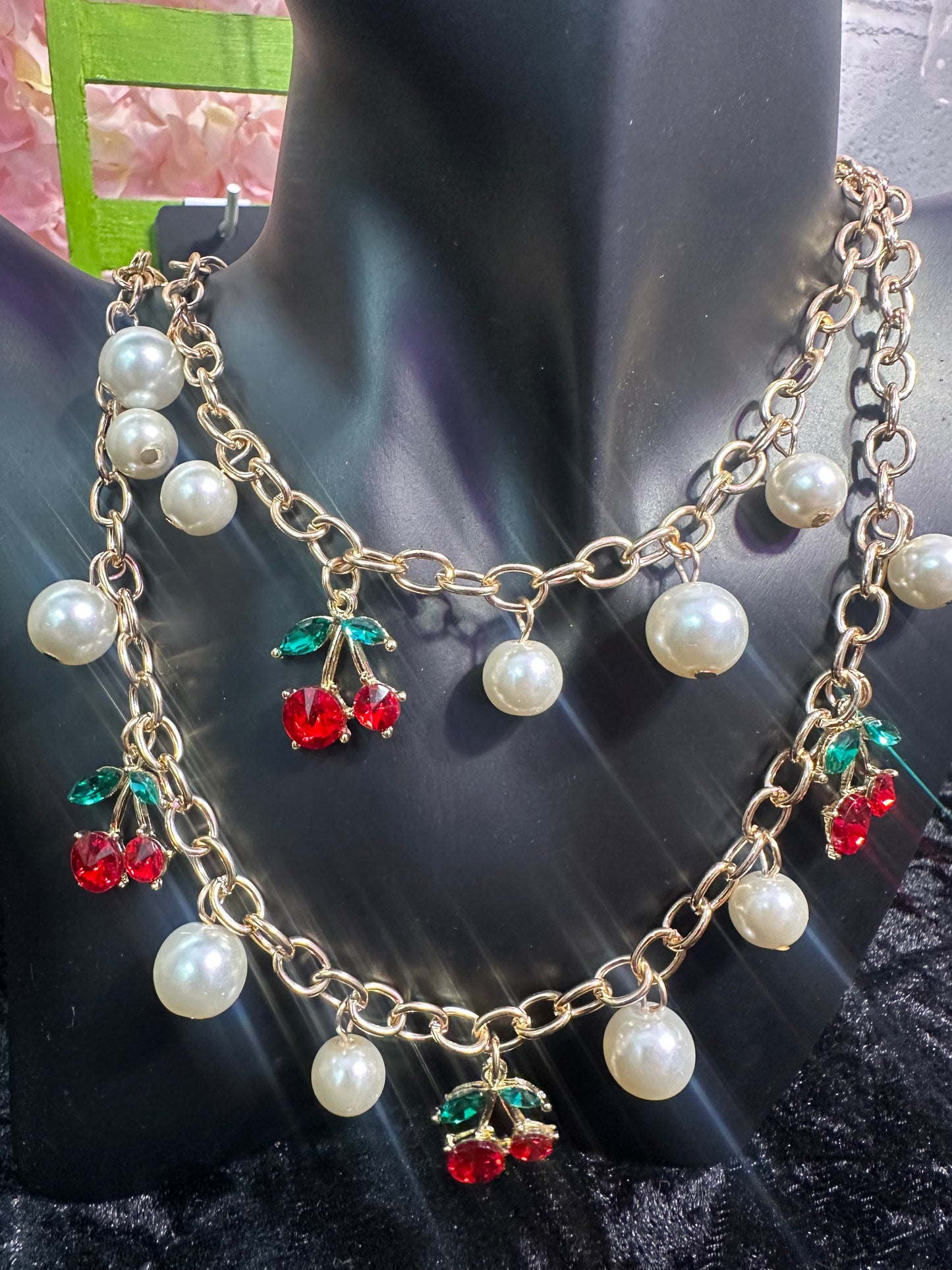 Multi cherry baby pearl beaded necklace