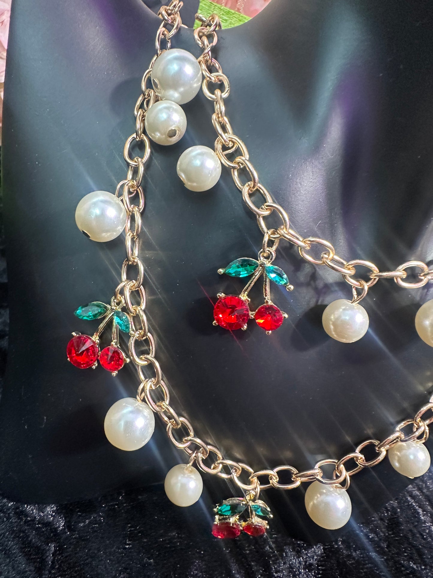 Multi cherry baby pearl beaded necklace